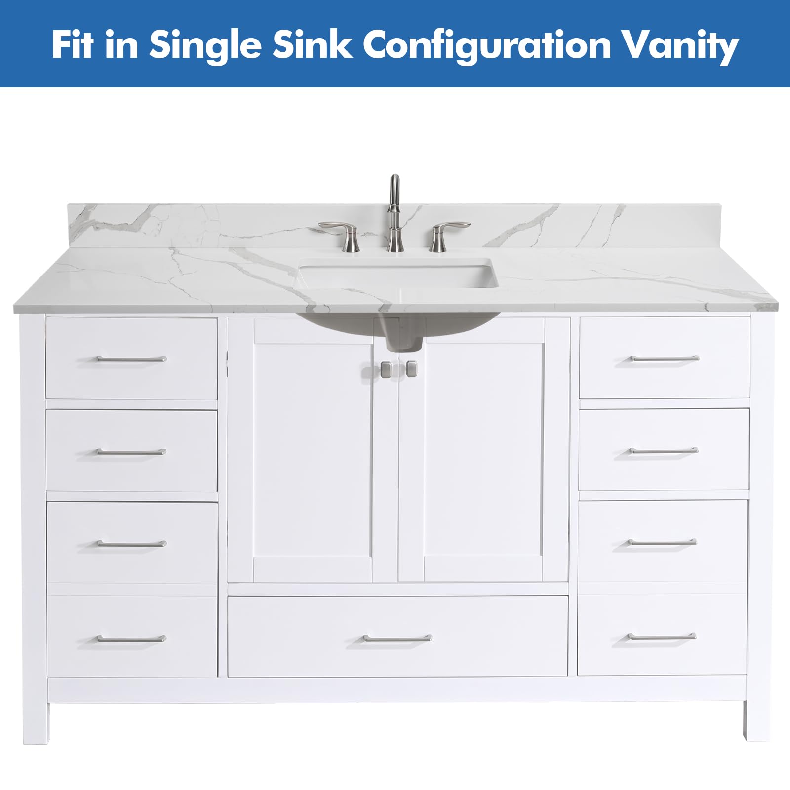 Calacatta Quartz Vanity Top with Sink - 60x22 Inch for Bathroom