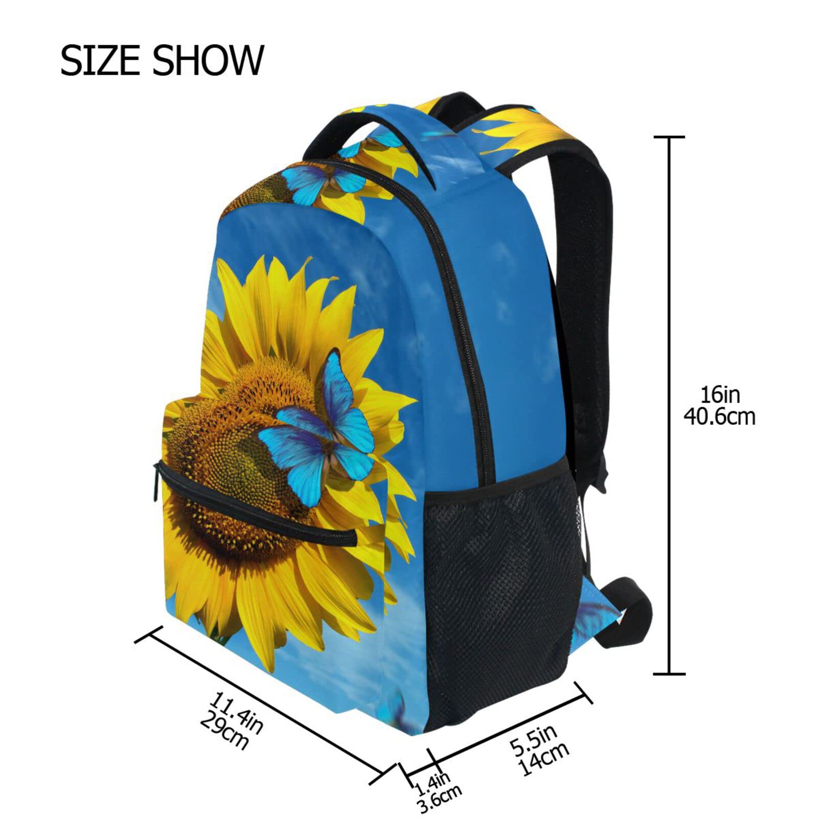 JIPONI Sunflower Blue Sky Butterfly Backpack for Women & Men - Stylish School Bag, Laptop Backpack for Students, Travel Daypack & Purse - Perfect for College, Work & Outdoor Adventures