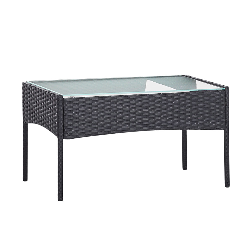 4-Seater Outdoor Patio Sofa Set with Storage Cover, Wicker Table & Chairs - Dark Grey - Perfect for Backyard, Garden, Poolside & Balcony Relaxation