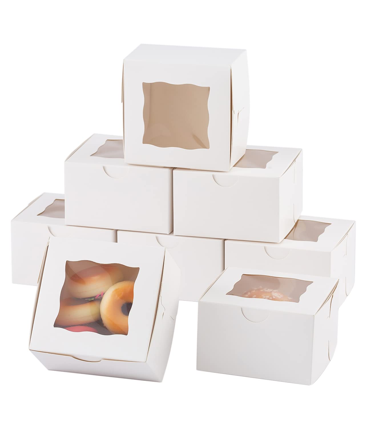 100-Pack 4x4x2.5 Inch White Bakery Boxes with Window - Small Pastry Boxes for Cupcakes, Donuts, Chocolate Strawberries & Desserts | Perfect for Home Baking, Party Favors & Gift Packaging
