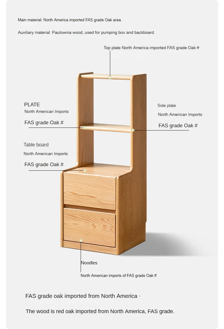 Solid Oak Wood Multifunctional Nightstand with High Section - Perfect for Bedroom, Living Room, and Home Office Storage