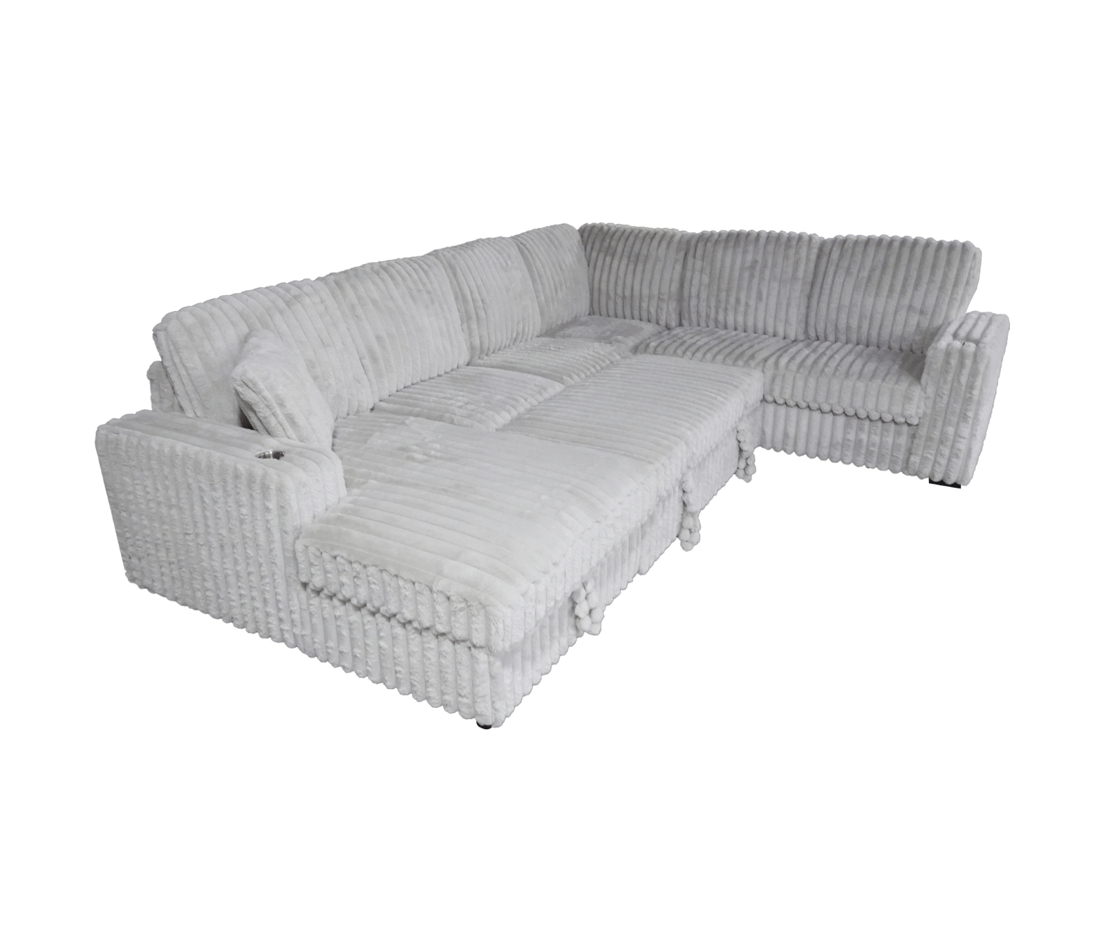 Zelia Plush Grey Minky Corduroy Large Sectional Sofa Bed with Storage Chaise & Cup Holders - Convertible Sleeper Sofa for Small Spaces, Living Room & Guest Room Comfort