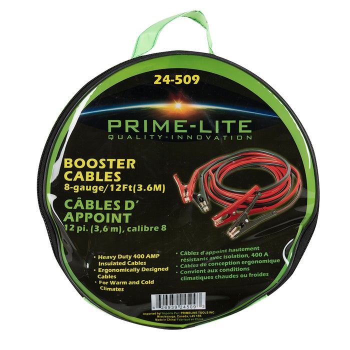 PRIME LITE Deluxe Booster Cables 24FT 509A - Heavy Duty Jumper Cables for Car, Truck & SUV Battery - Emergency Roadside Assistance & Winter Car Prep Essential