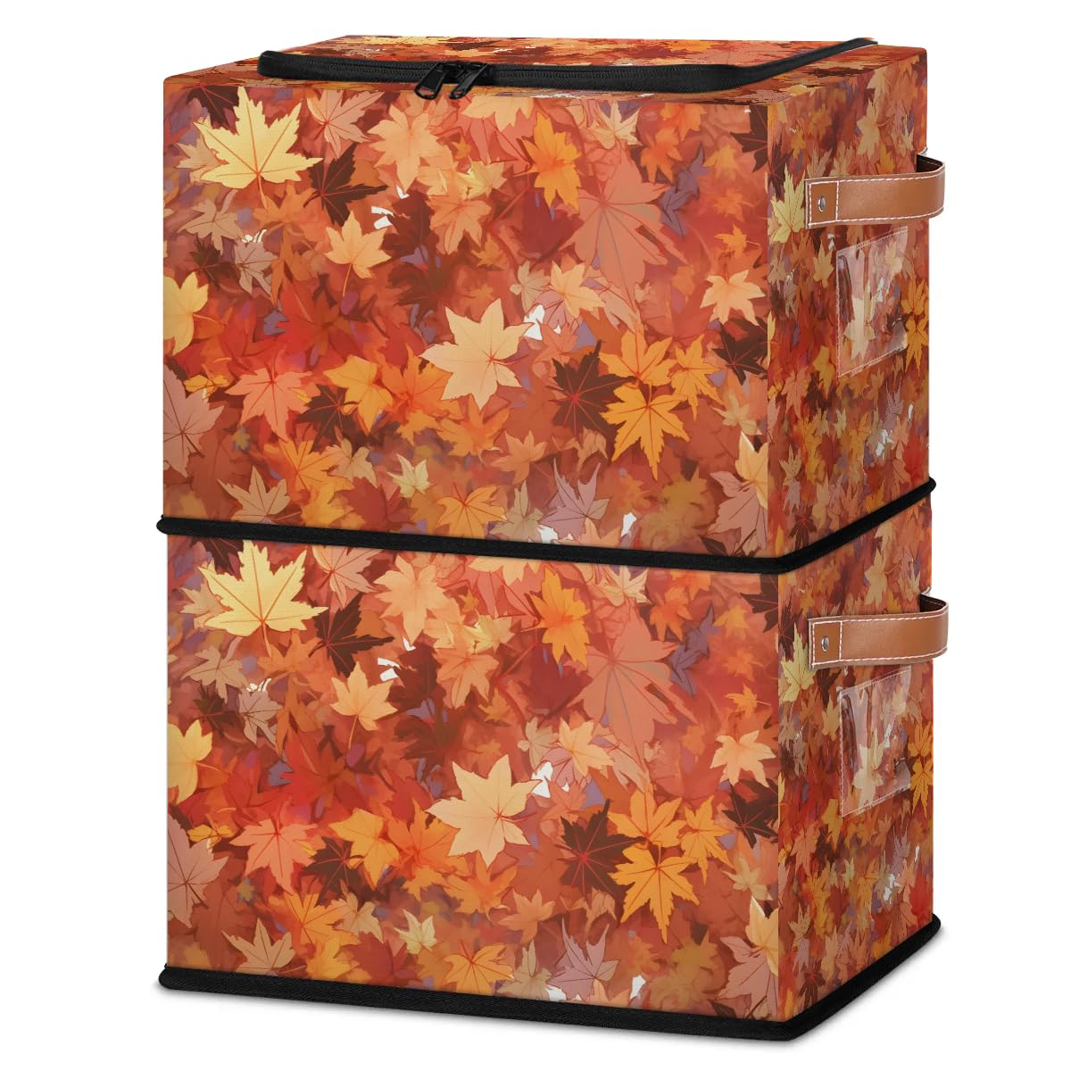 Collapsible Storage Bins with Lids - Maple Fall Leaves Pattern Stackable Fabric Storage Cubes - Dustproof Closet Organizer for Clothes, Toys, Blankets & Home Organization - Perfect for Bedroom, Nursery & Seasonal Storage