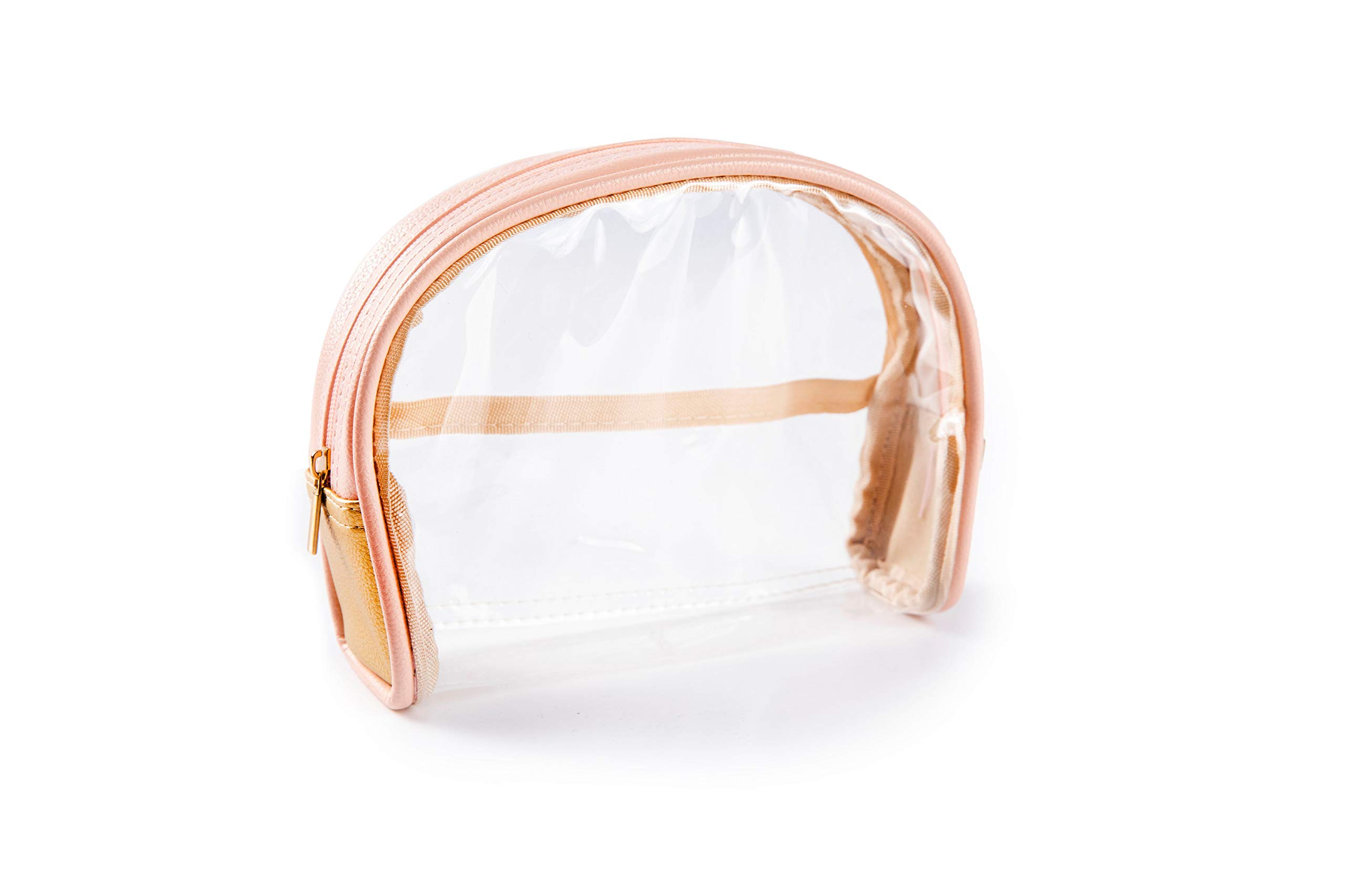 Half Moon Clear Cosmetic Pouch - Small Cute Transparent Travel Makeup Bag for Purse | TSA Compliant Vegan Leather & PVC Clutch | Perfect for Airports, Concerts & Everyday Use