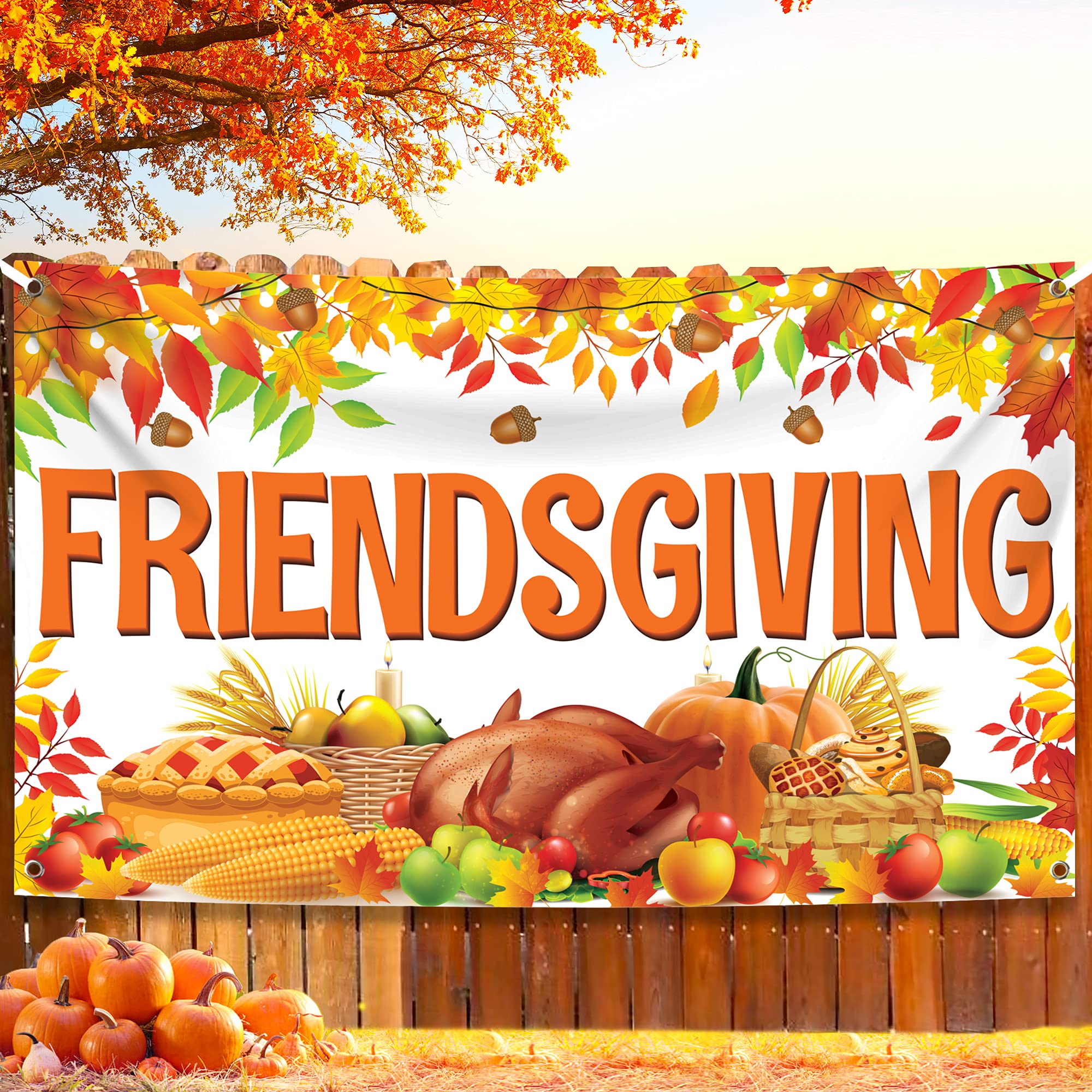 KatchOn Extra Large Friendsgiving Backdrop - 72x44 Inch, Happy Friendsgiving Banner for Party Decorations | Perfect for Friendsgiving Photo Booth, Thanksgiving Gatherings & Holiday Celebrations