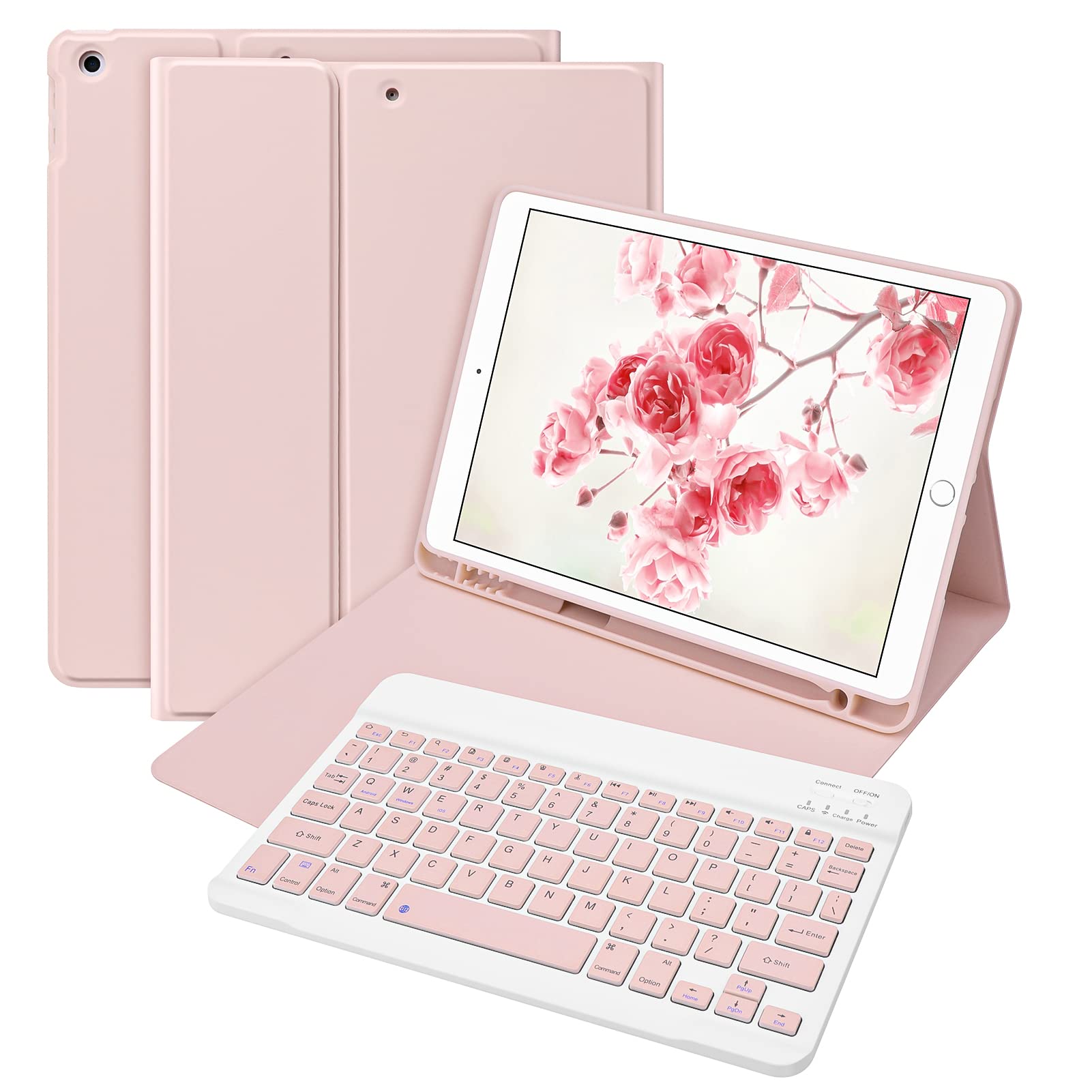 Premium Detachable Wireless Keyboard Case for iPad 10.2-inch (7th/8th/9th Gen 2019-2021) - Pink with Pencil Holder & Auto Sleep/Wake | Perfect for Work, Study & Travel