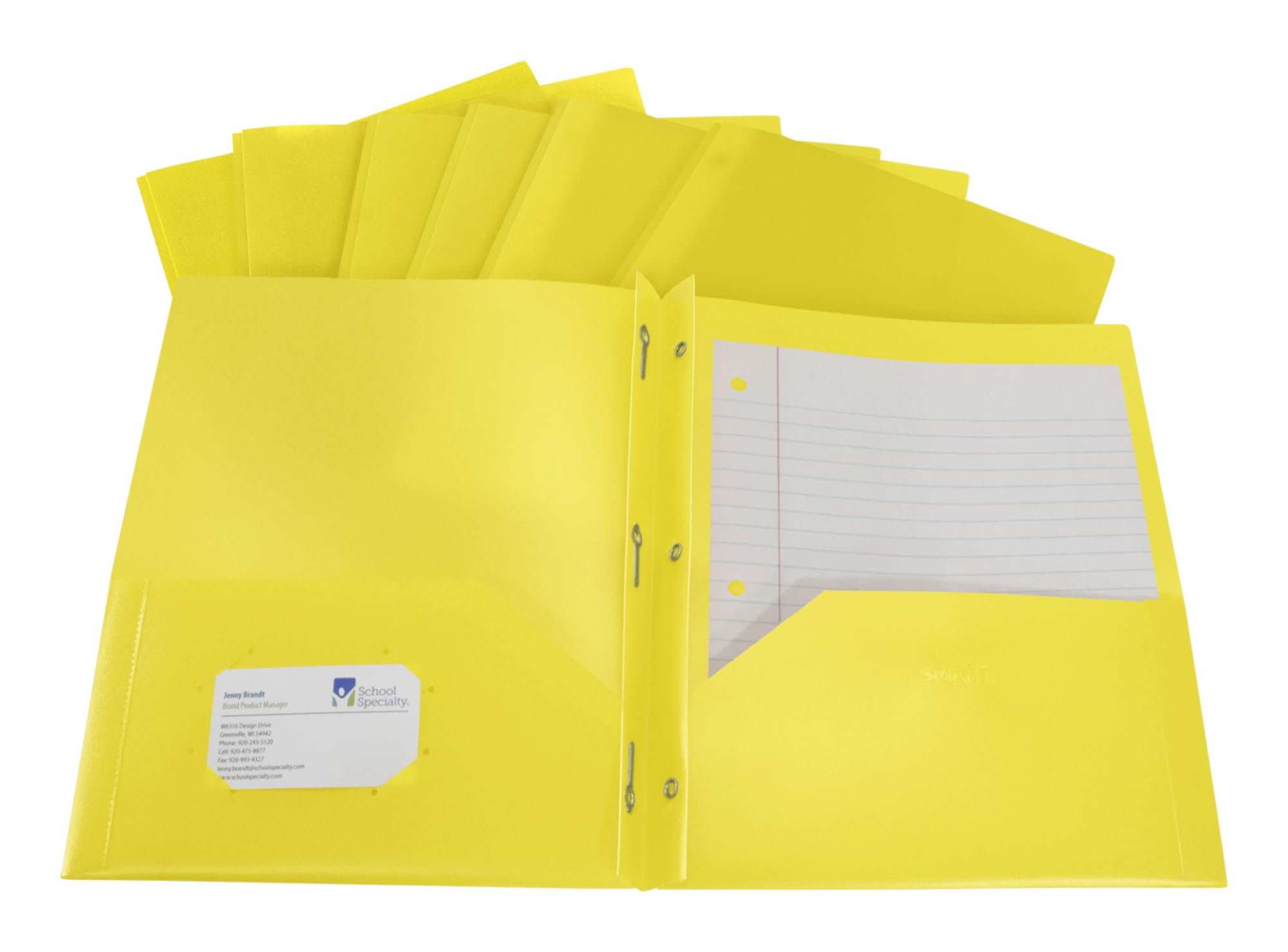 School Smart 2-Pocket Poly Folders with Fasteners - Yellow (Pack of 25) - Durable School & Office Supplies for Organizing Papers & Homework
