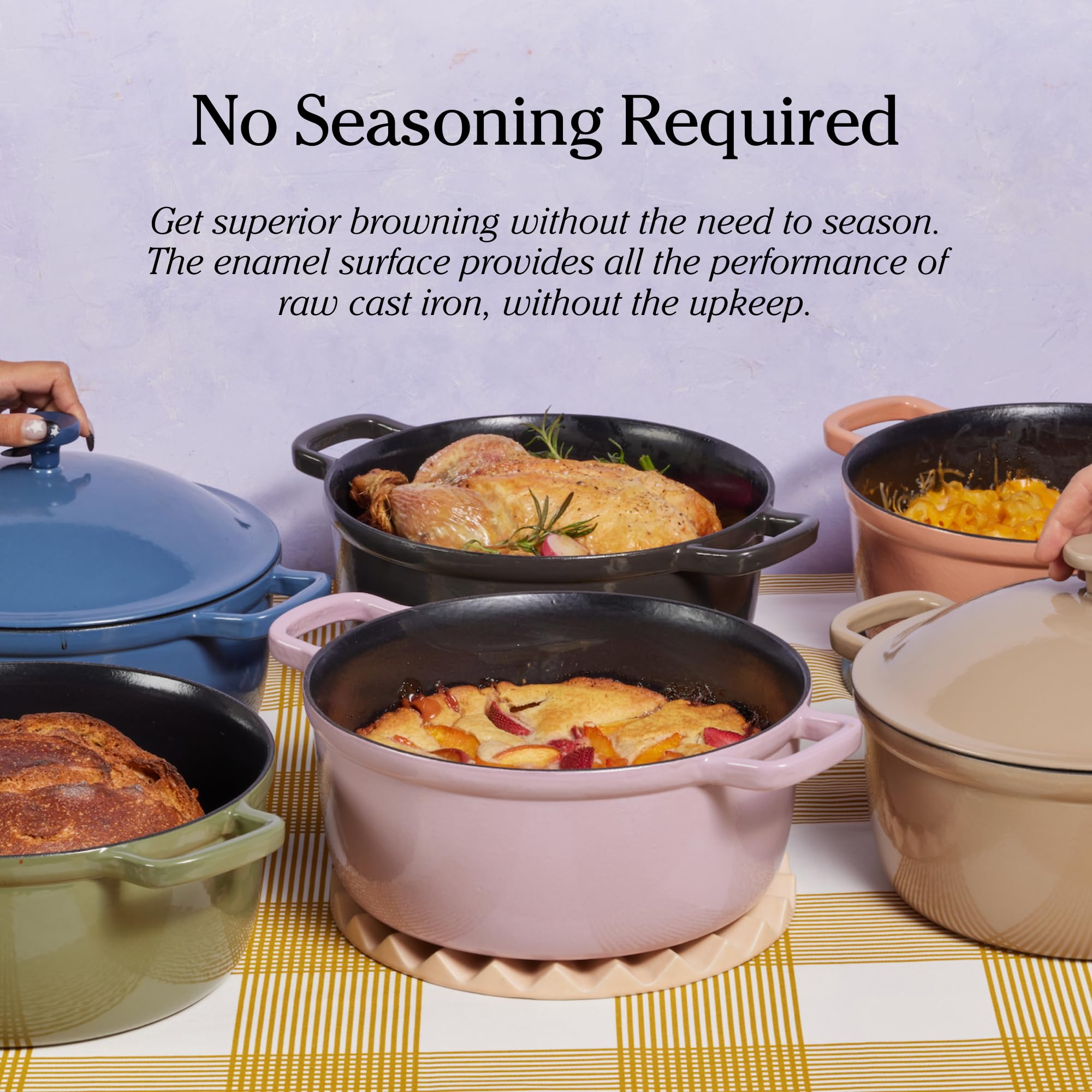 Our Place 6-in-1 Enameled Cast Iron Dutch Oven - 5.5 Quart Non-Toxic Cookware with Self-Basting Lid, Hot Grips & Beechwood Scraper - Induction & Oven Safe Blue Salt Pot - Perfect for Soups, Stews, Braising & Family Dinners