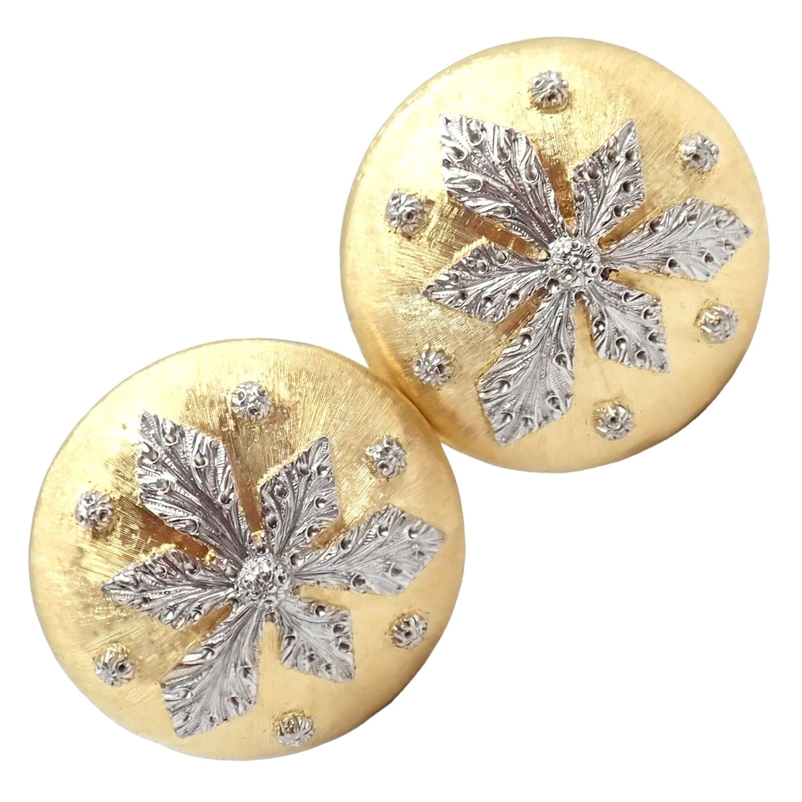 Vintage Mario Buccellati 18k Yellow & White Gold Geminato Large Button Earrings - Luxury Italian Jewelry for Women - Perfect for Weddings, Parties & Special Occasions