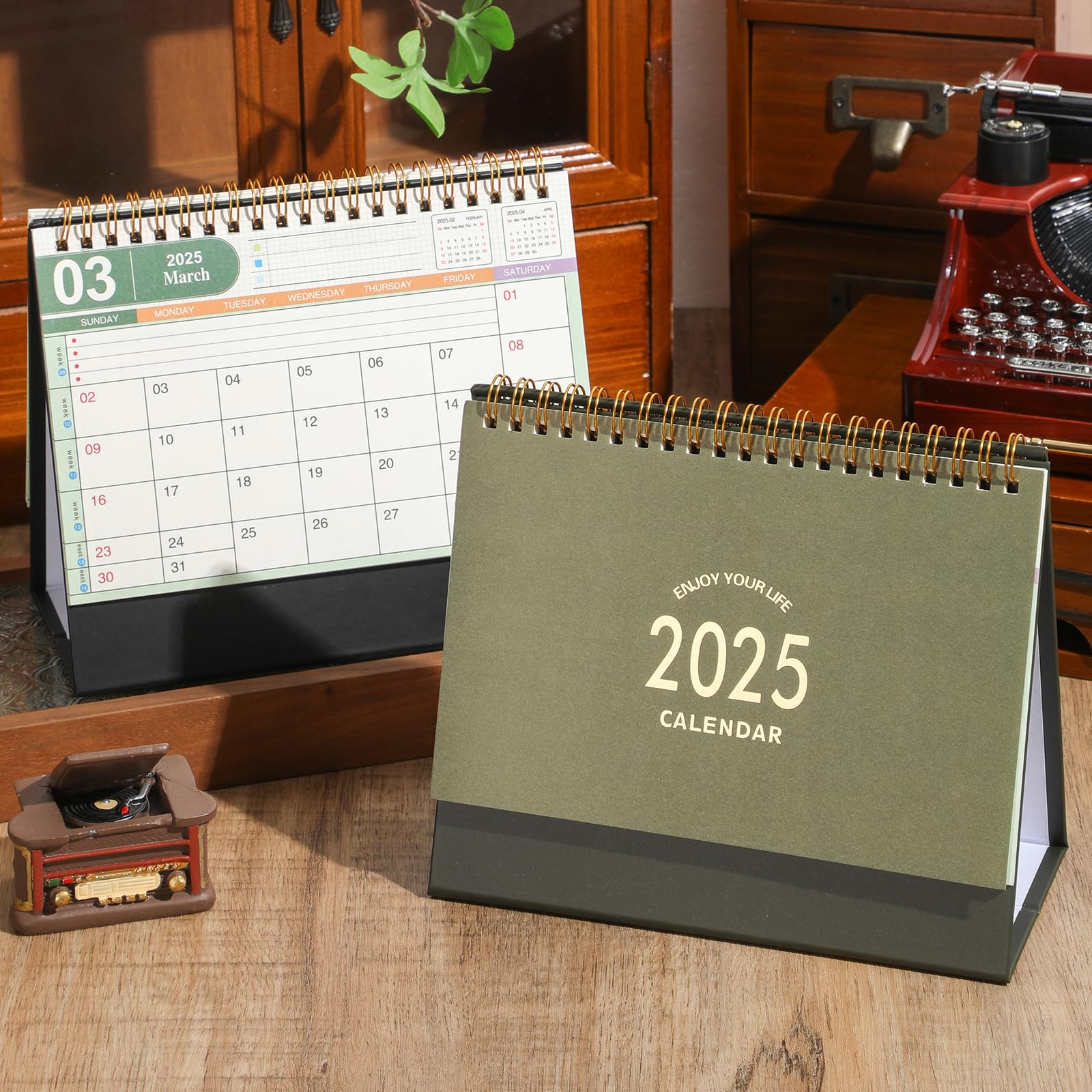 2025 Small Desk Calendar - Standing Flip Monthly Planner with Metal Ring Twin-Wire Binding for Home, Office & School | Perfect for Scheduling, Productivity & Organization (Green)