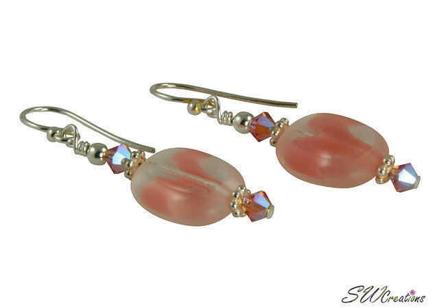 Iridescent Pink Hibiscus Beaded Earrings for Women - Handmade Boho Dangle Earrings - Perfect for Summer, Beach, Wedding & Party Accessories