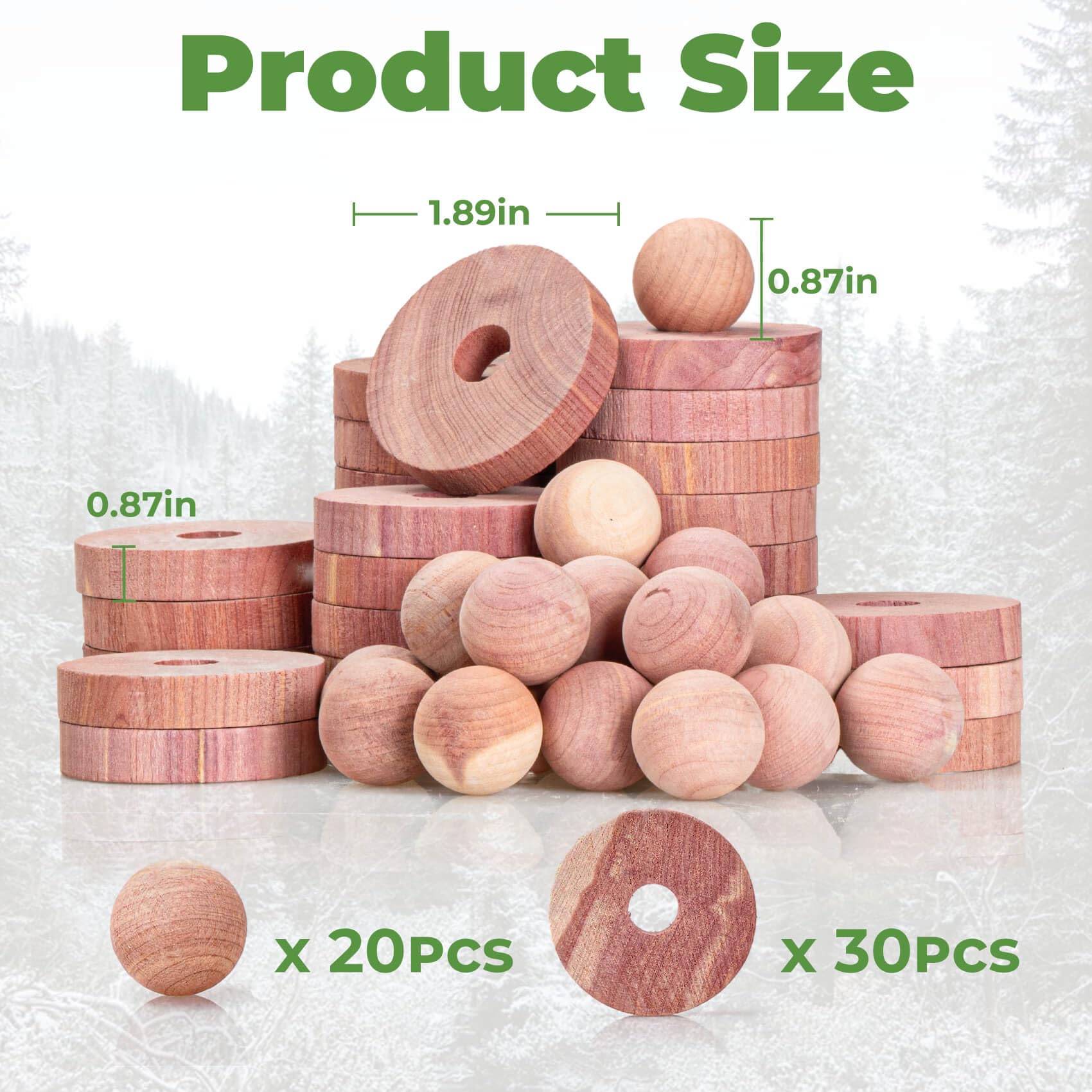 50 Pack Natural Cedar Balls & Rings for Clothes Protection - Moth Repellent for Closet, Drawers & Storage (30 Cedar Rings + 20 Cedar Balls) - Fresh Scent Cedarwood Blocks for Wardrobe, Dresser & Seasonal Clothing Storage