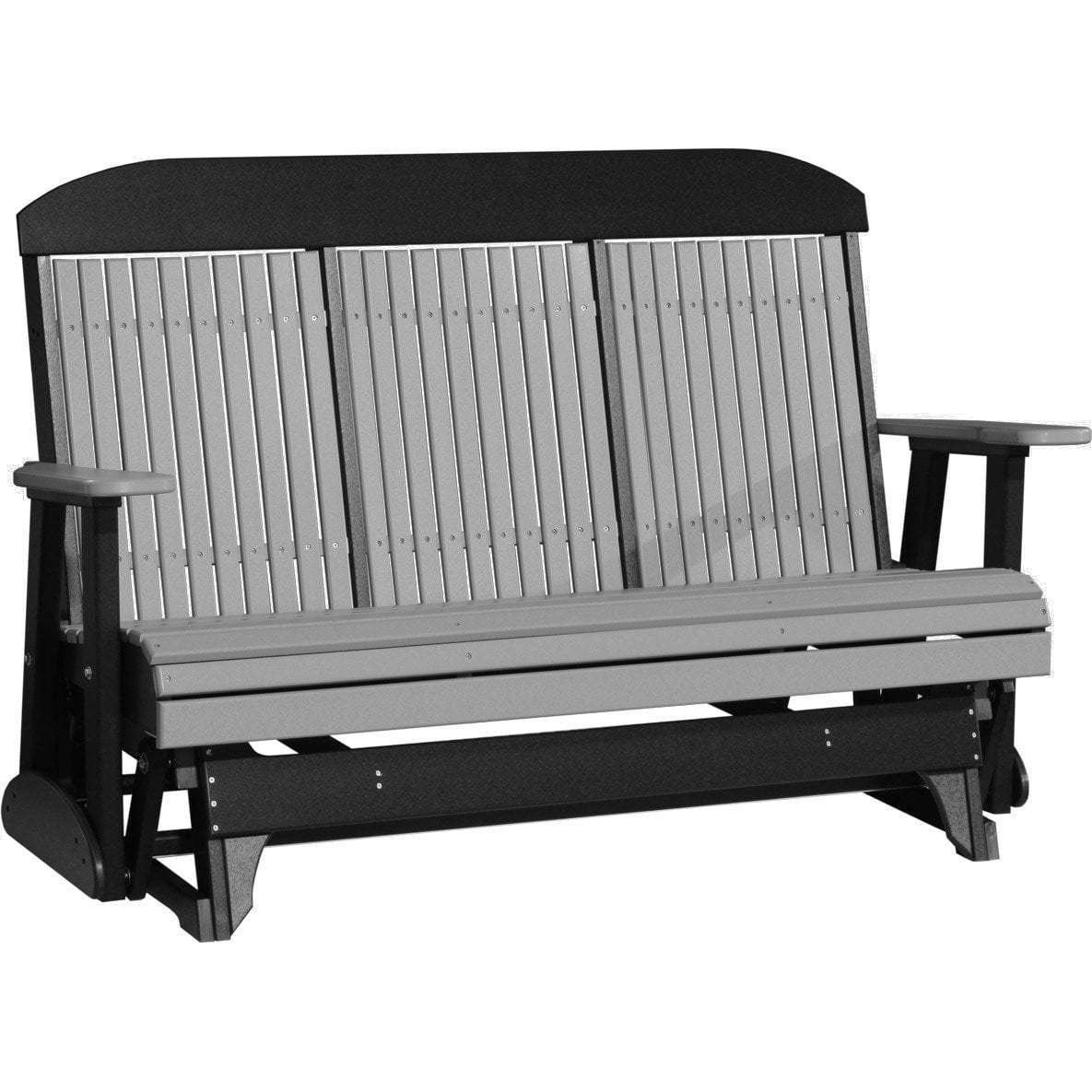 LuxCraft 5 ft. Gray Recycled Plastic Highback Outdoor Glider with Cup Holder - Patio, Garden, Porch & Backyard Relaxation Swing Chair