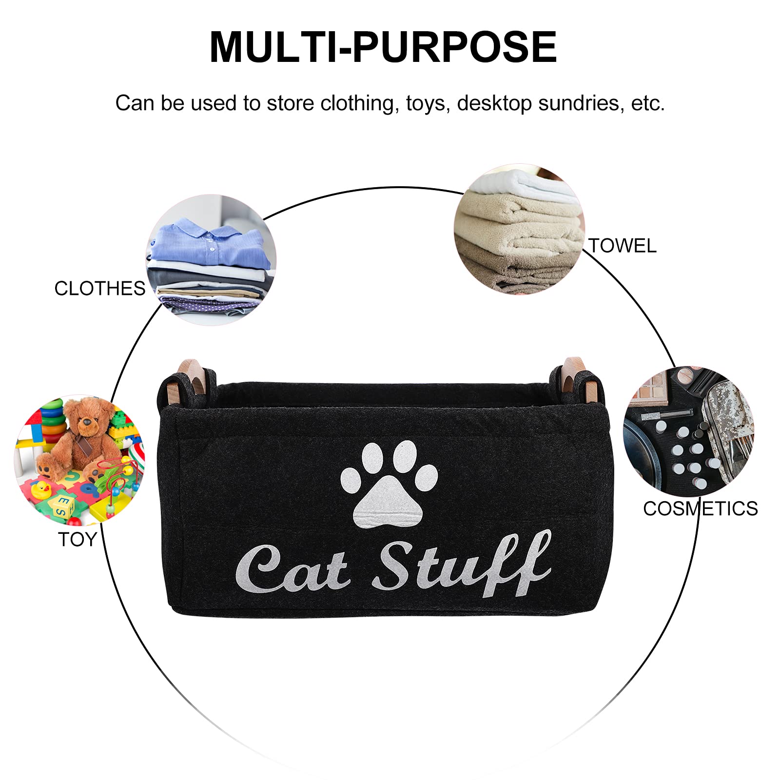 Canvas Pet Toy Storage Basket - Durable Cat Toys Organizer Bin for Shelves, Office & Home - Perfect for Cat Lovers & Pet Supplies Organization