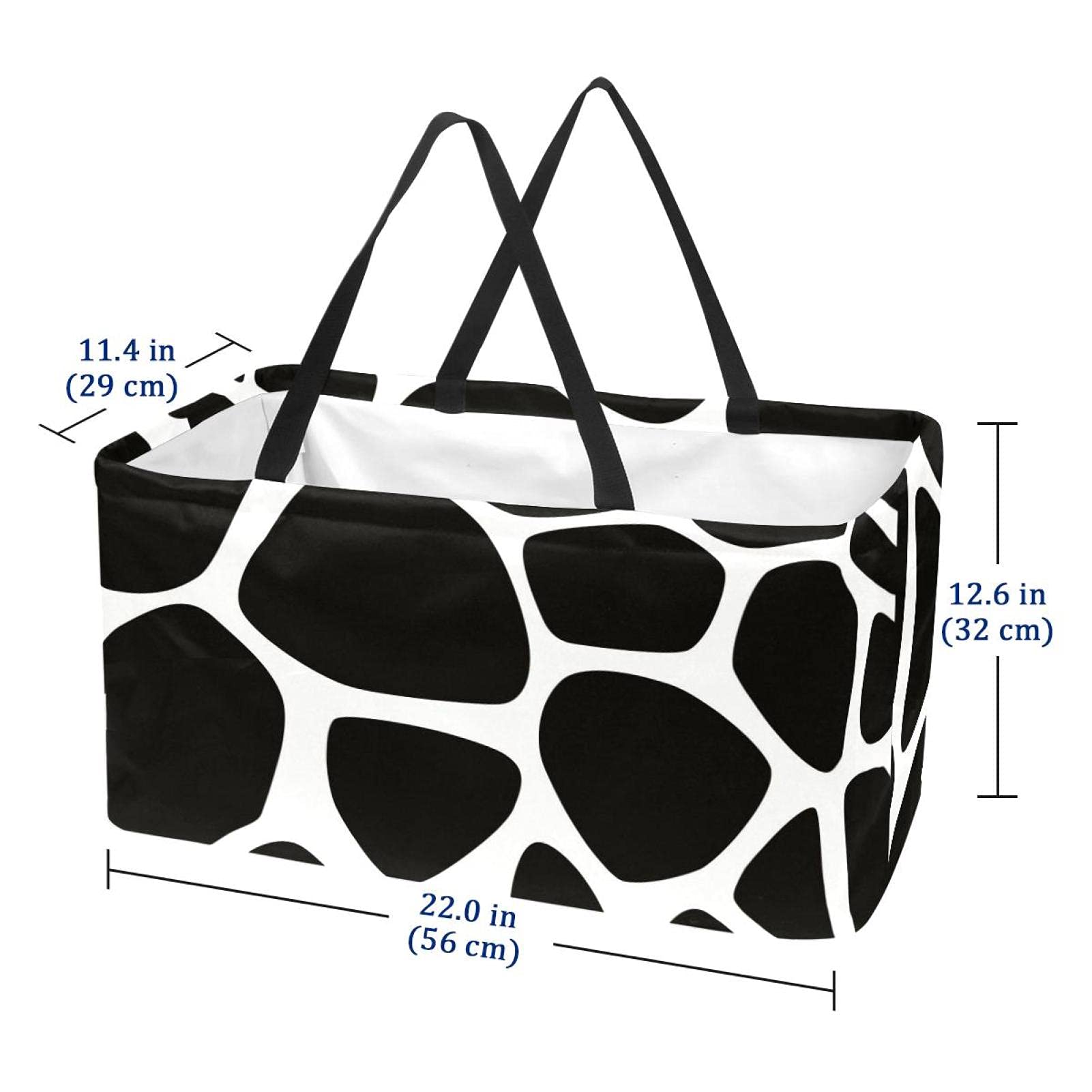 LORVIES Reusable Grocery Bags - Collapsible Storage Baskets with Long Handles, Cow Print Utility Tote for Shopping, Organizing & Home Storage | Perfect for Groceries, Laundry & Household Items