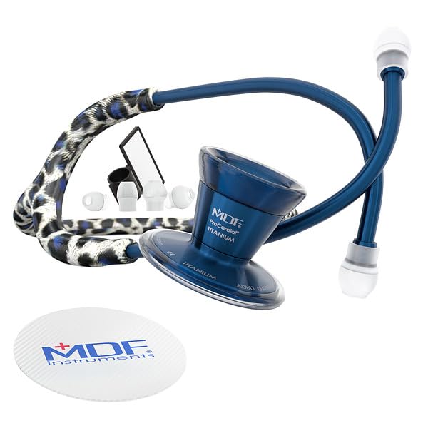 MDF Instruments Tiberius Panther ProCardial Cardiology Stethoscope - Lightweight Titanium Dual Head Stethoscope for Adults with Capridium Chestpiece, Blue Titanium (MDF797TTBCD) - Ideal for Doctors, Nurses & Medical Professionals
