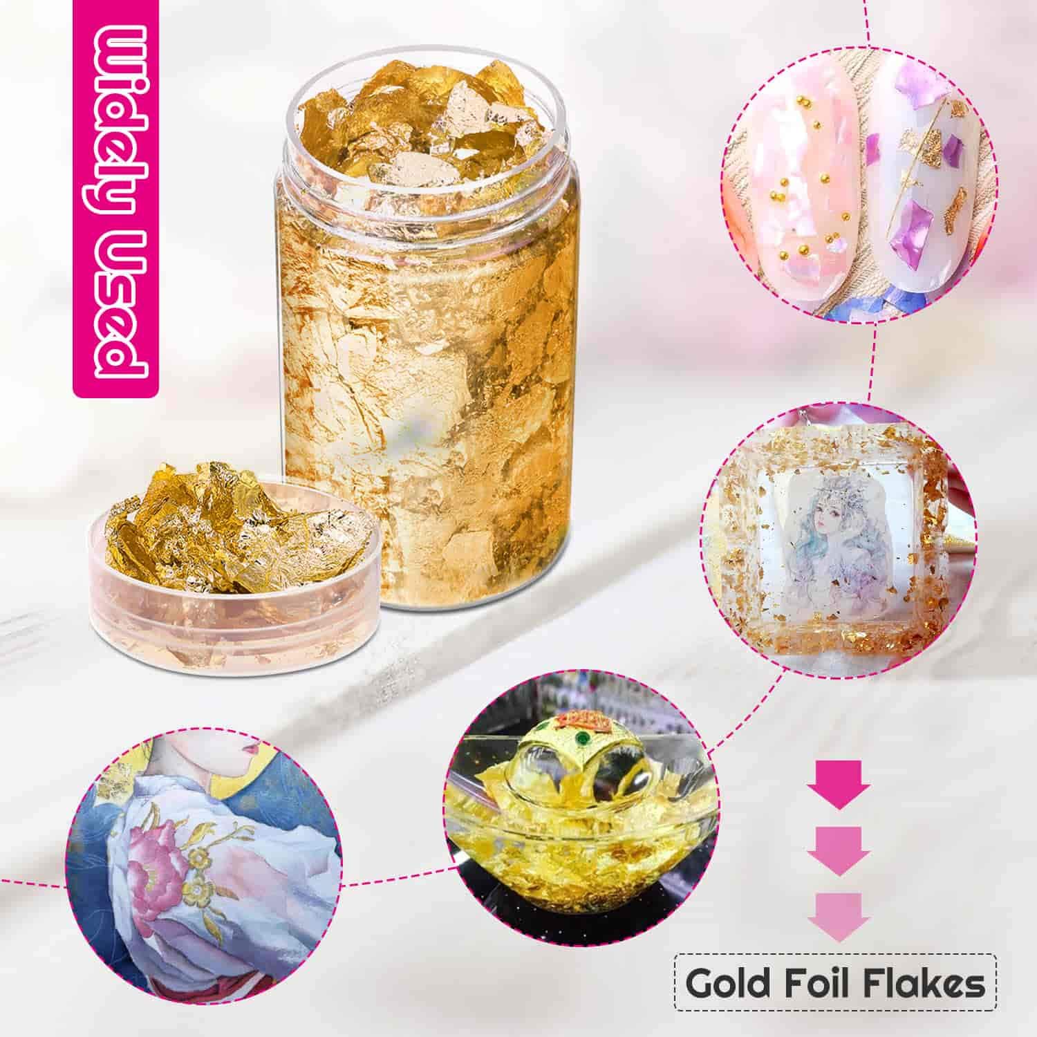 Paxcoo 15 Grams Gold Foil Flakes for Resin Art, Nail Art, Jewelry Making - Imitation Gold Leaf for DIY Crafts, Epoxy Resin Projects, and Decorative Designs