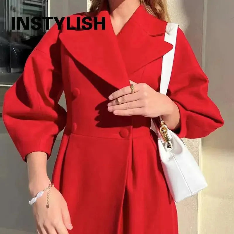 Women's Lantern Sleeve Overcoat - Elegant Long Trench Coat with Flared Sleeves for Fall & Winter | Perfect for Office, Date Night & Special Occasions