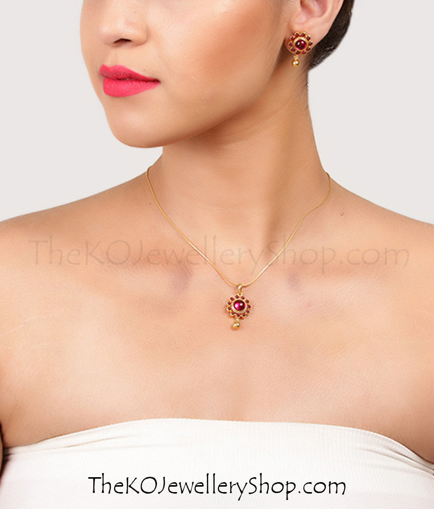 Charming Silver Pendant Necklace Set with Green & Red Gemstones - Perfect for Gifts, Parties, and Everyday Elegance