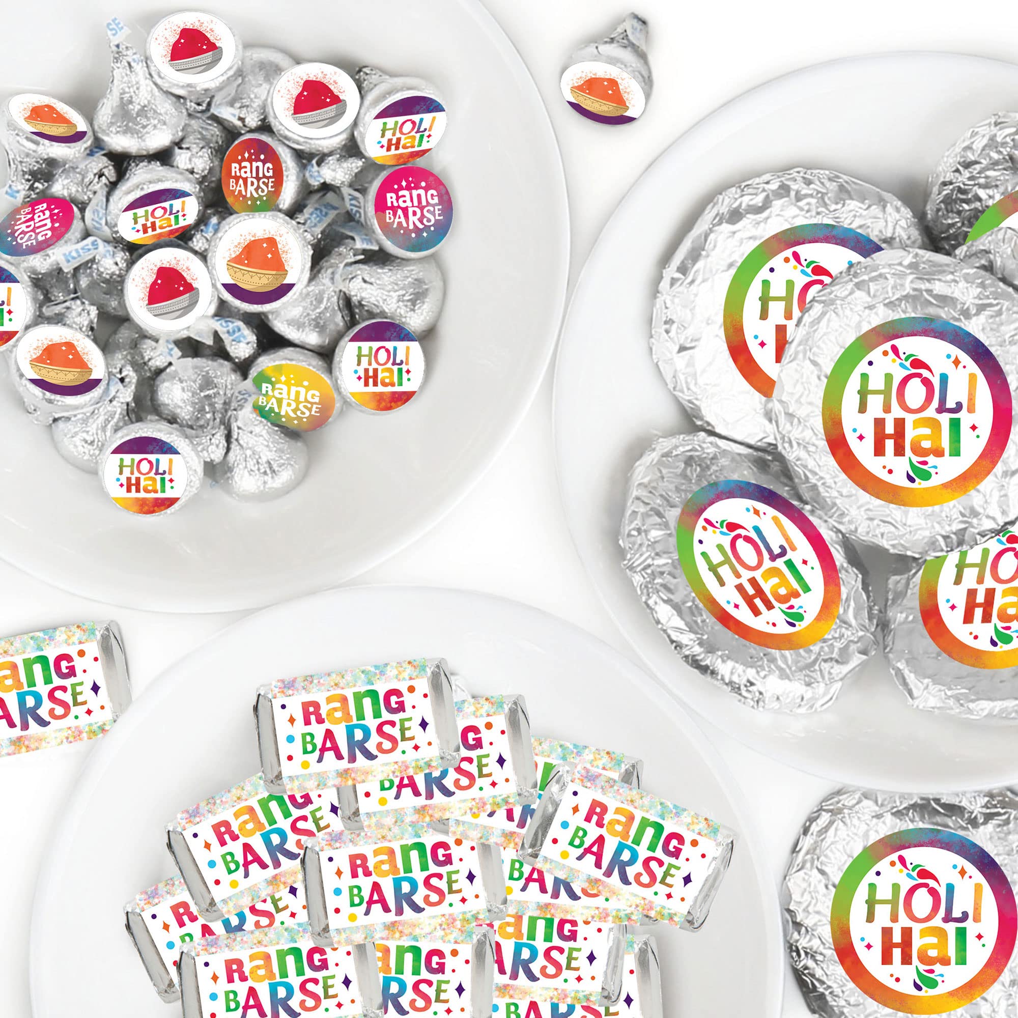 Big Dot of Happiness Holi Hai - 304-Piece Mini Candy Bar Wrappers, Round Stickers & Circle Stickers Kit for Festival of Colors Party Favors - Perfect for Indian Holi Celebrations, Birthday Parties & Cultural Events