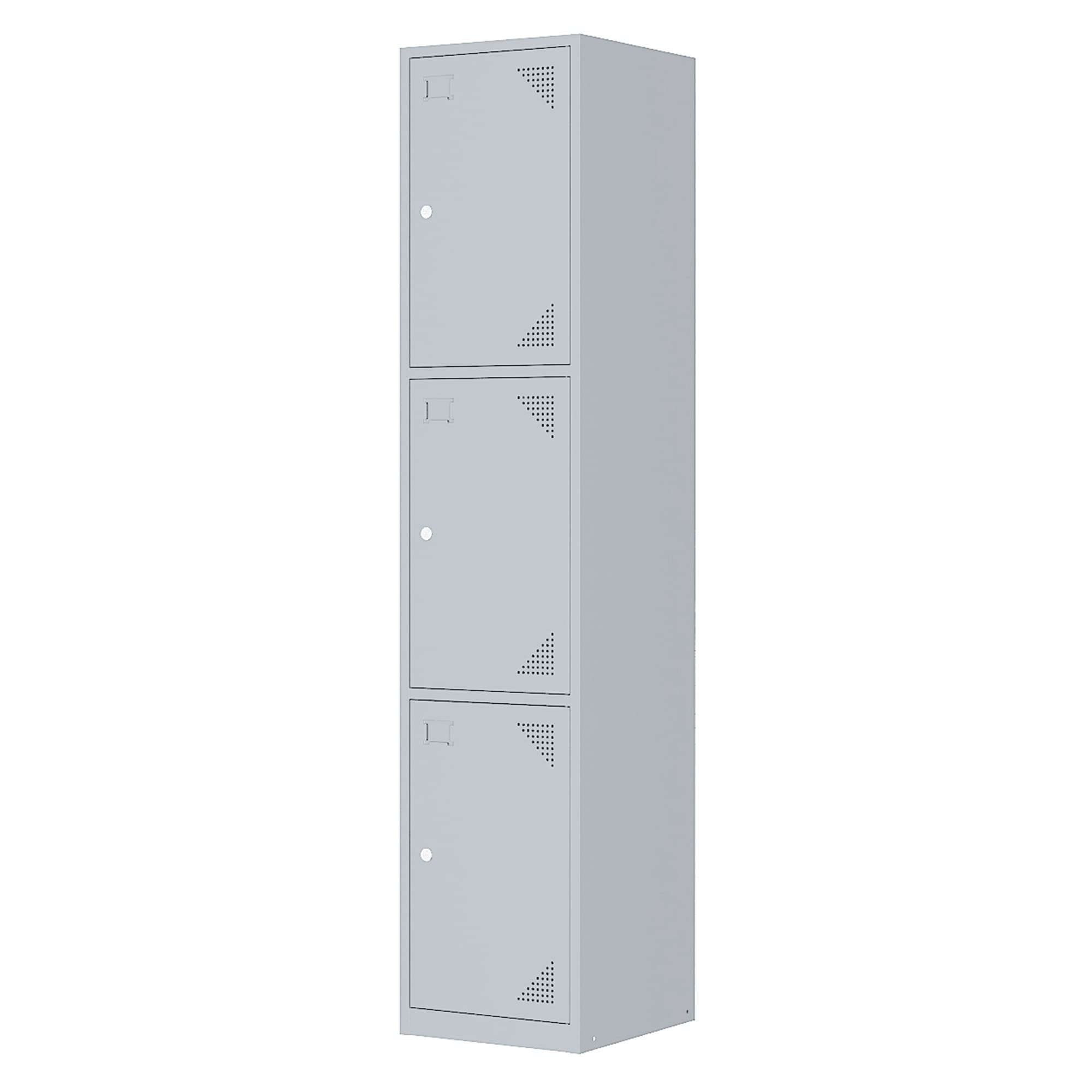 FUQIAOTEC 3-Door Lockable Storage Cabinet with Keys - Secure Metal Locker for School, Office, Home & Gym - Grey Organization Solution for Employee Belongings & Personal Items
