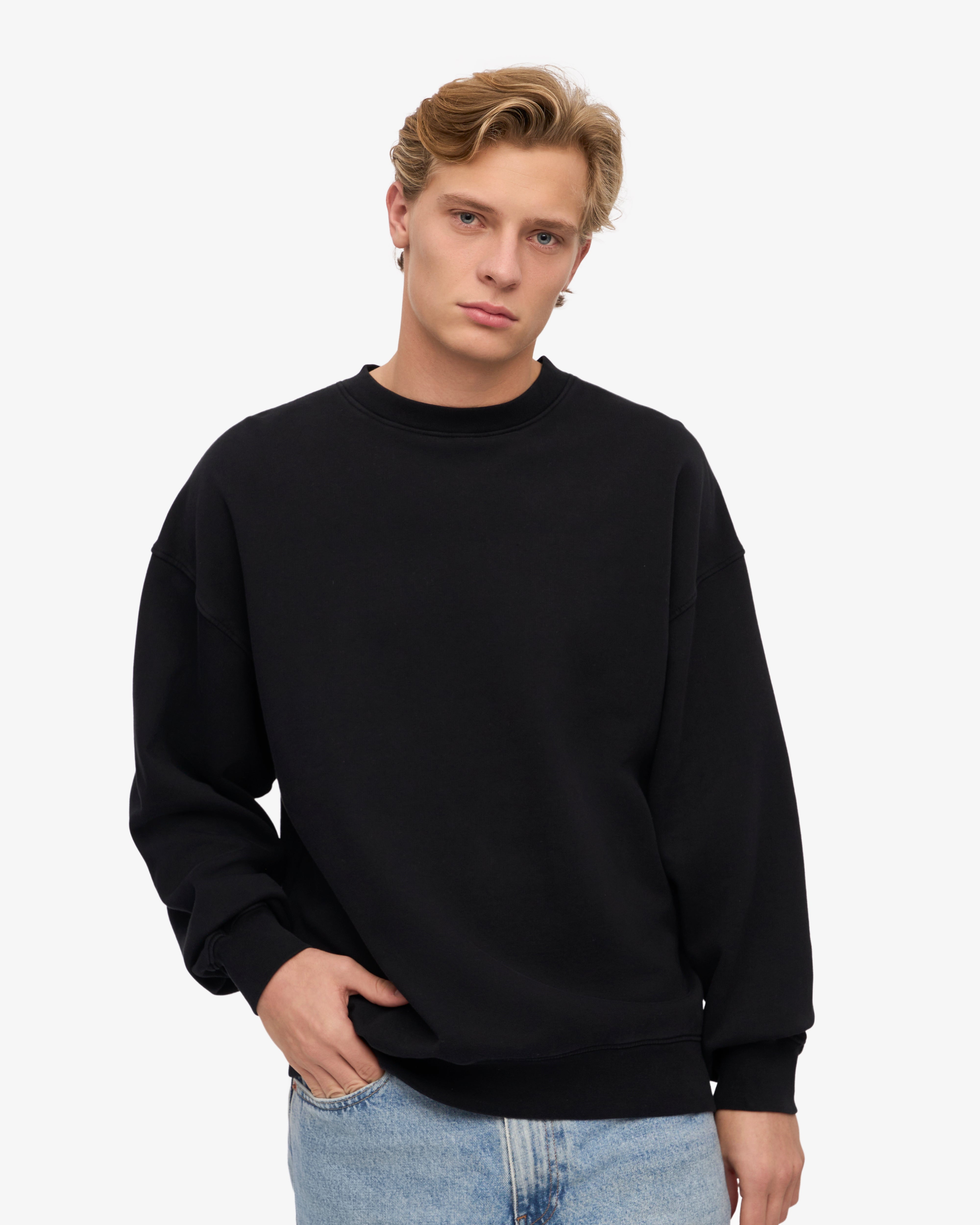 Organic Oversized Crewneck Sweatshirt for Men & Women - Soft & Comfortable Deep Black Pullover - Perfect for Casual Wear, Lounge & Street Style