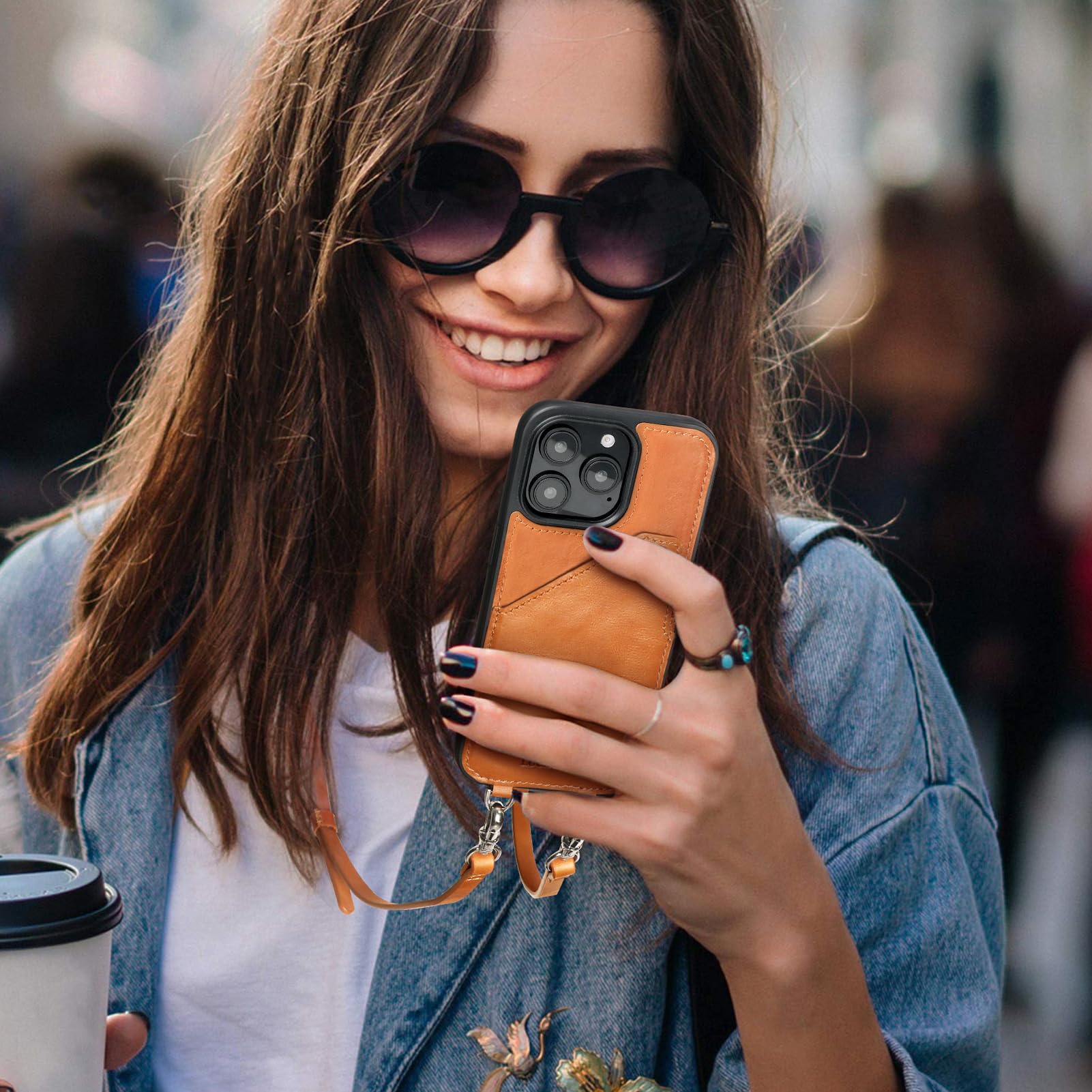Premium Leather Wallet Phone Case for iPhone 16 Pro - Women's Crossbody Lanyard Purse with Flip Card Pouch, Adjustable Wrist Strap & Clip Card Holder (Brown) | Perfect for Everyday Use, Travel & Shopping