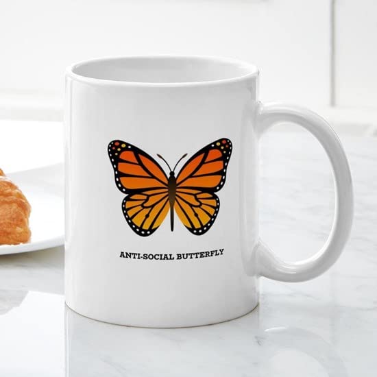 Antisocial Butterfly Ceramic Coffee Mug 11 oz (325 ml) - Funny Novelty Gift for Tea & Coffee Lovers - Perfect for Home, Office, or Gifts