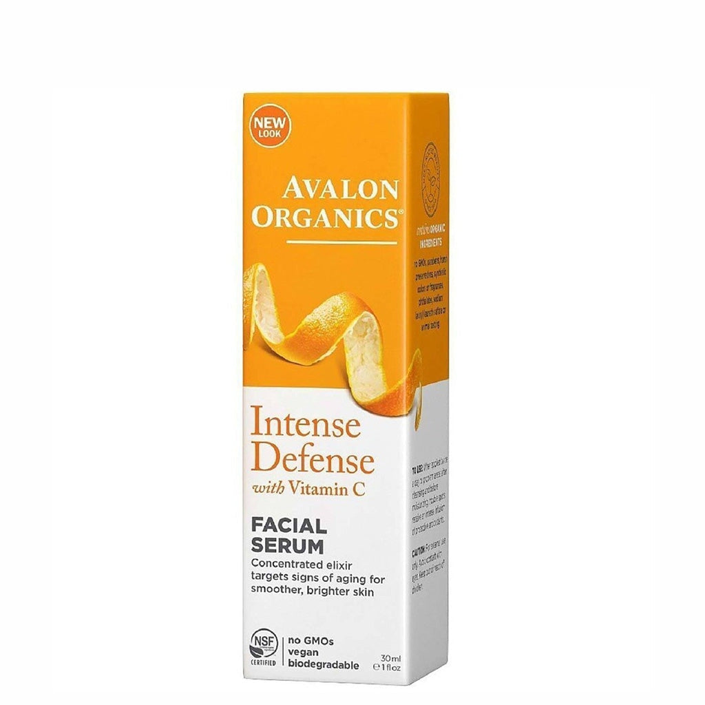 Avalon Organics Intense Defense Vitamin C Facial Serum - Brightening & Anti-Aging Face Treatment for Glowing Skin - Perfect for Daily Skincare Routine & Nighttime Regimen