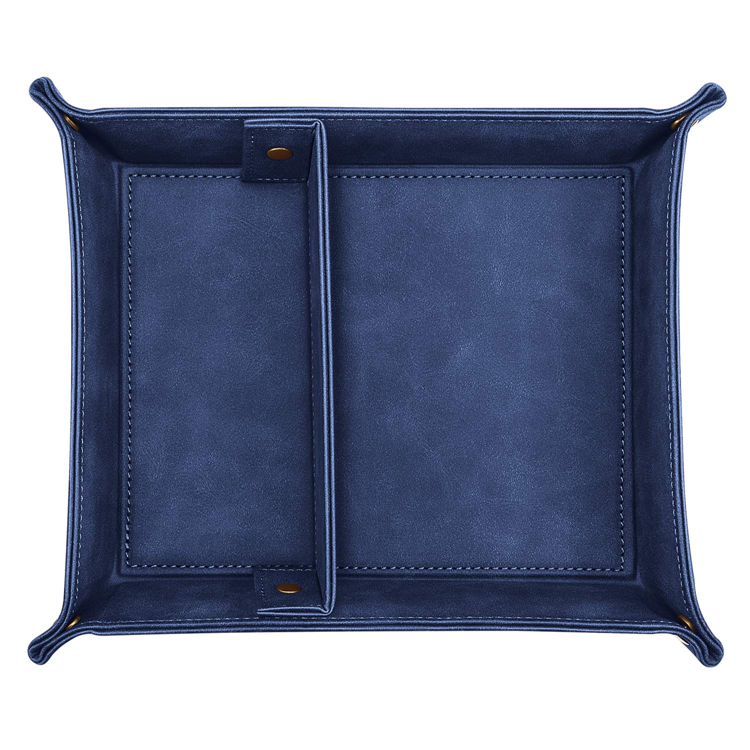SITHON Valet Tray with Removable 2 Compartments - Dark Blue Desktop Organizer for Jewelry, Keys, Coins & Essentials | Perfect for Bedside, Vanity, Nightstand & Office Desk Storage
