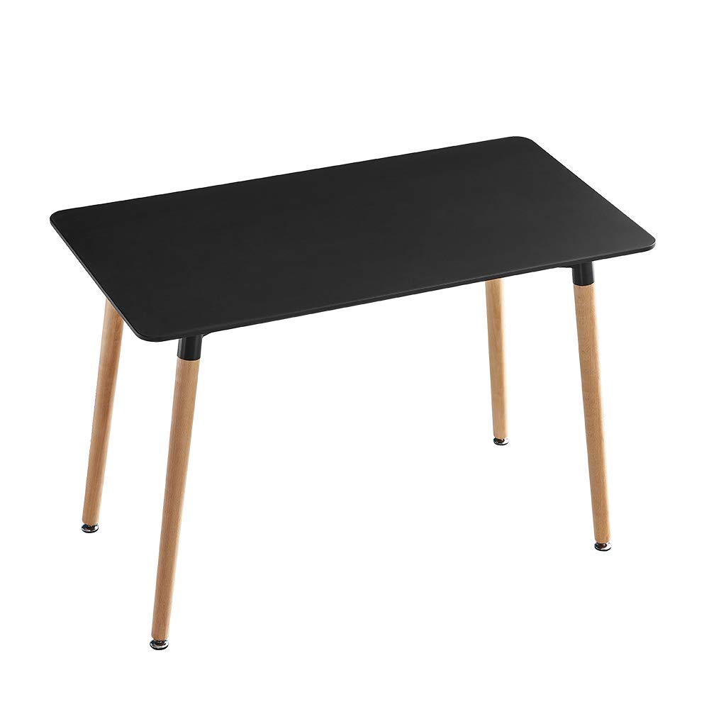 Ansley&HosHo Modern Rectangular Dining Table - 43 Inch Black PP Plastic Tabletop with Wooden Legs for Kitchen, Dining Room & Restaurant | Space-Saving Design for Small Homes & Apartments