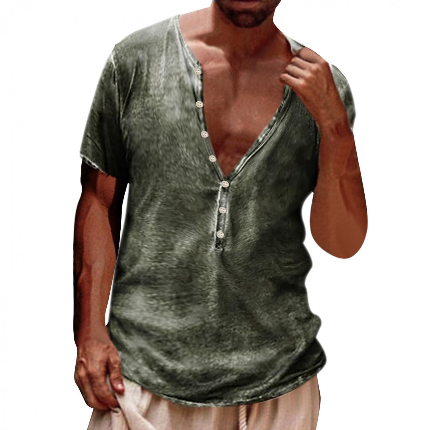 Men's Casual Solid Color Henley T-Shirts - Long & Short Sleeve Basic Tees for Everyday Wear | Perfect for Work, Gym & Weekend Outfits