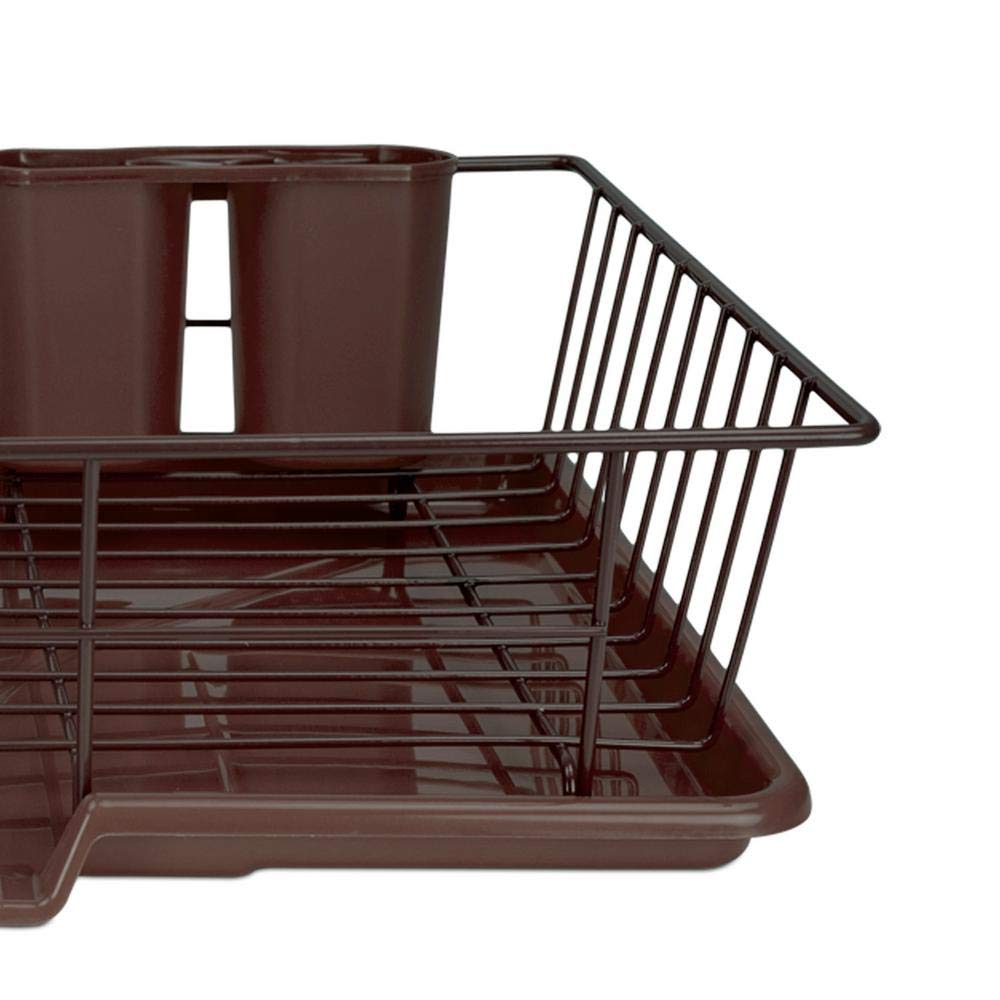 3-Piece Bronze Metal Dish Rack Set with Drying Board & Utensil Holder - 12x19x5 Inches for Kitchen Countertop Organization | Space-Saving Dish Drainer for Small Kitchens, Apartments & RVs
