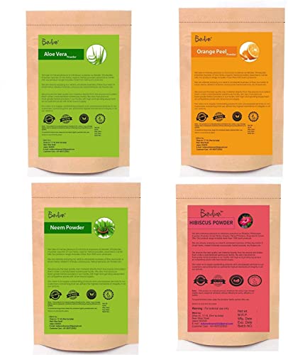 Organic Aloe Vera, Orange Peel, Neem & Hibiscus Face Pack Powder - 4 Pack (50g Each) | Natural Skin Brightening & Acne Treatment for Glowing Complexion | Perfect for Daily Skincare & Spa Treatments