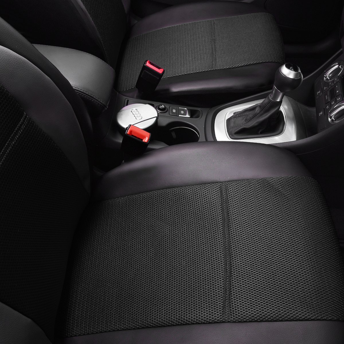 Premium Luxury Leather Air Mesh Car Seat Covers Full Set - Breathable Universal Fit for Sedan, SUV & Truck - 5mm Composite Sponge & Airbag Compatible (Black) | Perfect for Daily Commute, Road Trips & Hot Weather Driving