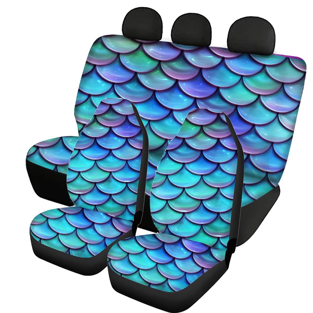 NETILGEN Car Seat Cover - Blue Fish Scale Print, Universal Fit for Front & Back Seats, Elastic & Breathable Dust-Proof Auto Seat Protector | Perfect for Daily Commute, Road Trips & Pet Protection