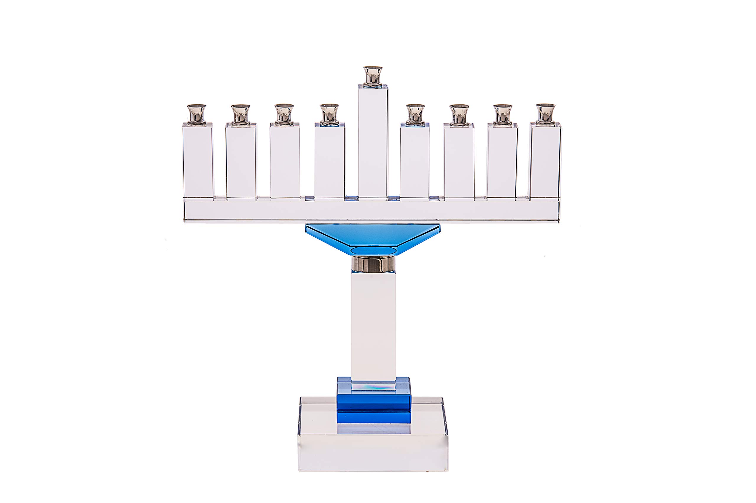 Blue Accented Crystal Menorah for Hanukkah - 10.5