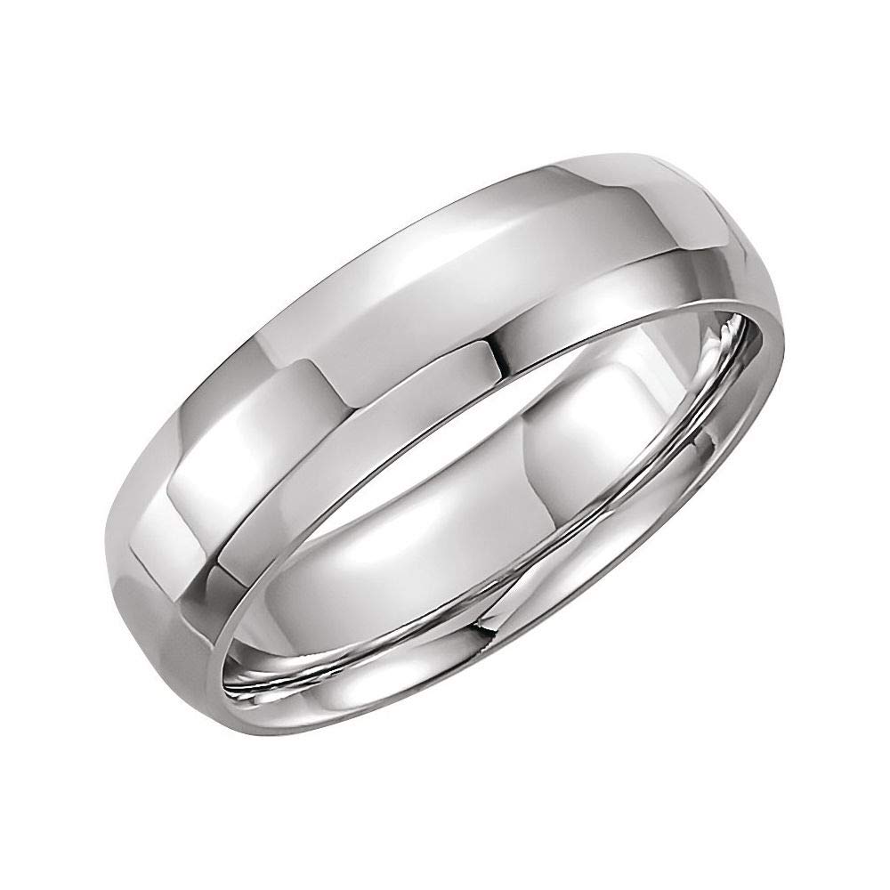 10K White Gold 7mm Beveled Edge Comfort Fit Men's Wedding Band Ring - Heavy Duty Classic Plain Design - Size 9.5 - Perfect for Weddings, Anniversaries & Everyday Wear