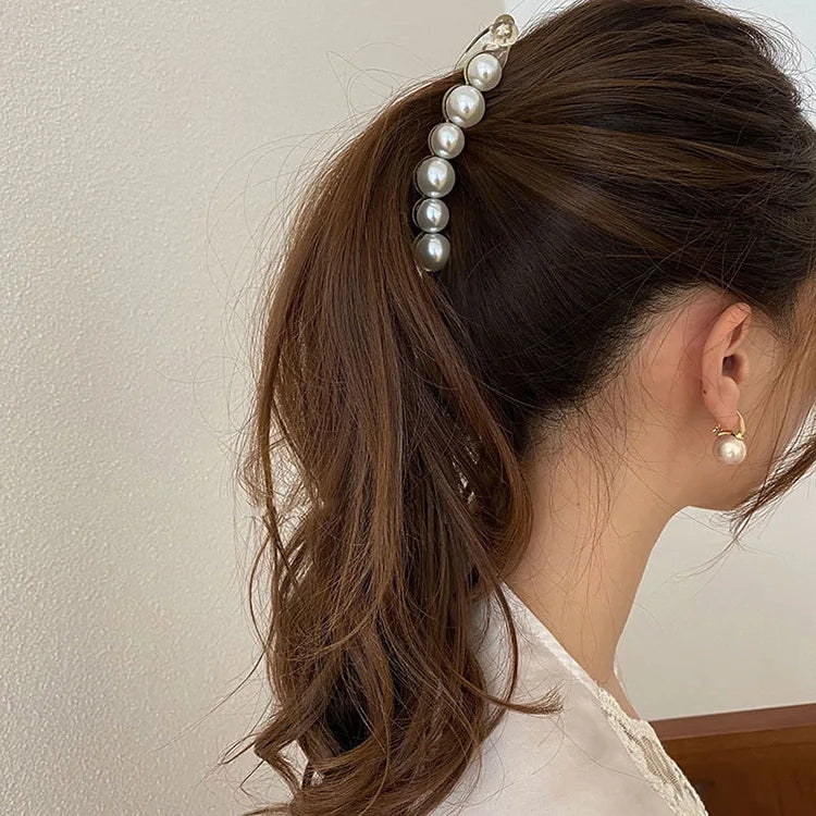 Elegant Pearl Hair Clips for Women - Fashionable Banana Clips & Ponytail Barrettes Hair Accessories | Perfect for Weddings, Parties & Everyday Wear