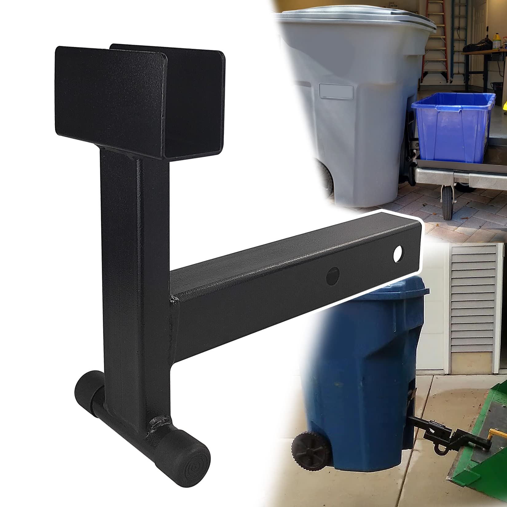2 Inch Trash Can Hauler - Heavy Duty Grabber Hitch Receiver for Lawn Mowers & Garden Tractors, Single Tank Trash Tow Hook Attachment - Perfect for Yard Waste, Recycling & Garbage Collection
