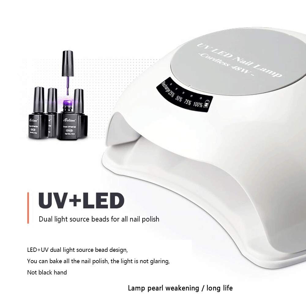 48W Rechargeable UV LED Nail Lamp - Cordless Gel Polish Curing Light with 33 LED Bulbs & 30/60/90s Timer Settings | Perfect for Home Manicures, Salon Nail Art & Professional Gel Polish Applications