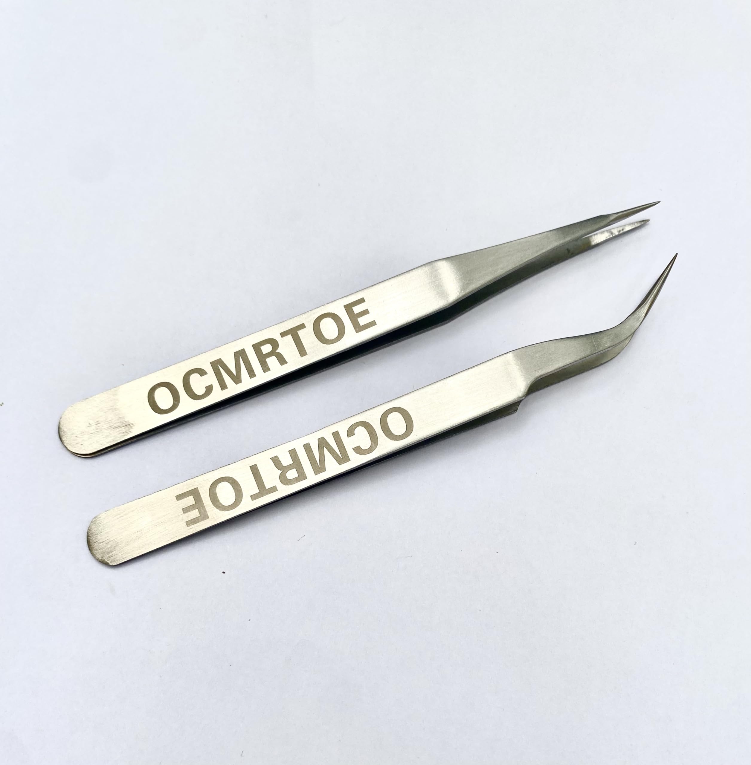 2PCS OCMRTOE Precision Tweezers Set - Anti-Static Stainless Steel Curved Tweezers for Electronics, Lab Work, Jewelry Making, Crafts & Soldering - Perfect for DIY Projects, Watch Repair & Eyebrow Grooming
