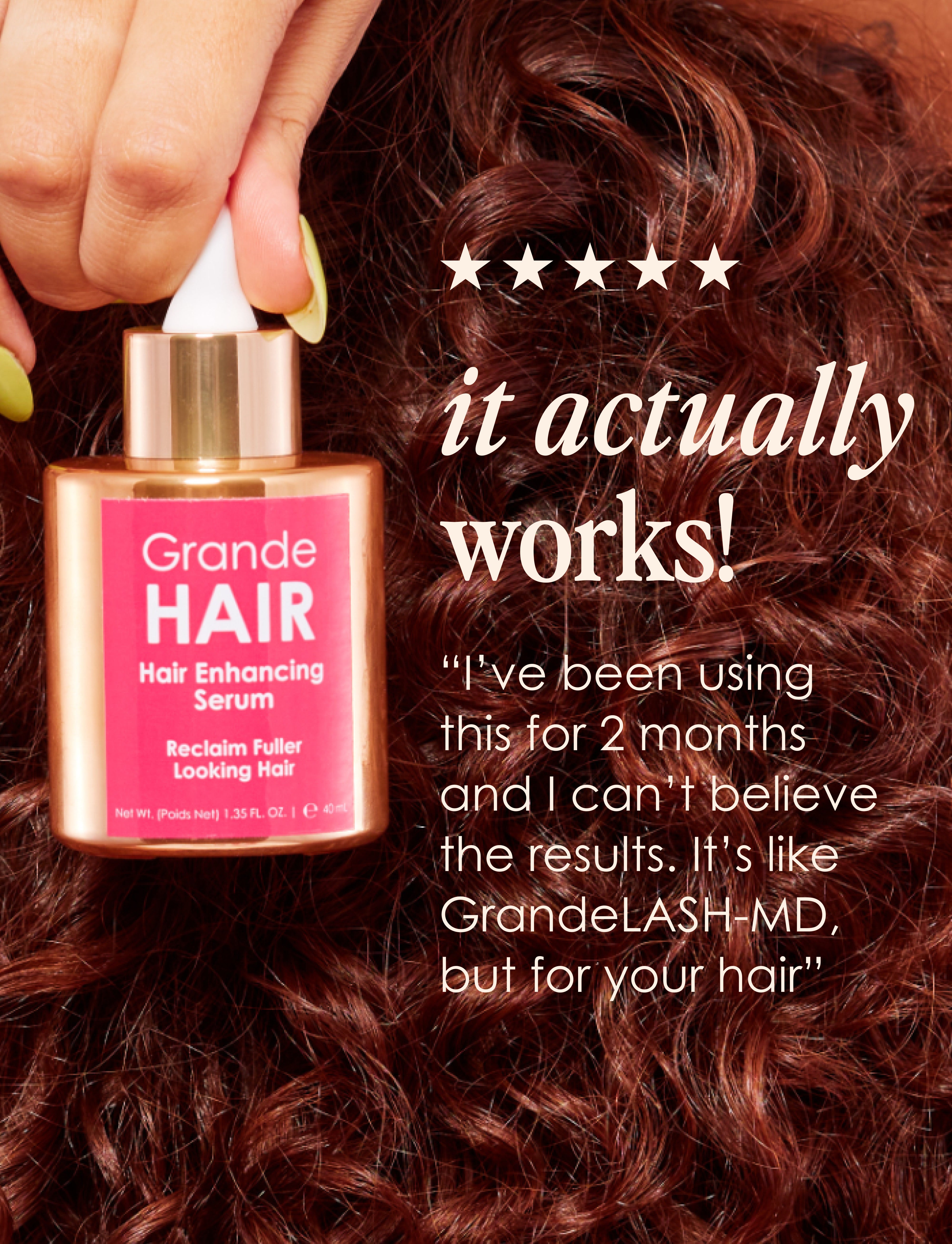 GrandeHair Enhancing Serum for Thicker, Fuller Hair - Natural Hair Growth Treatment for Men & Women - Perfect for Daily Use at Home or Salon