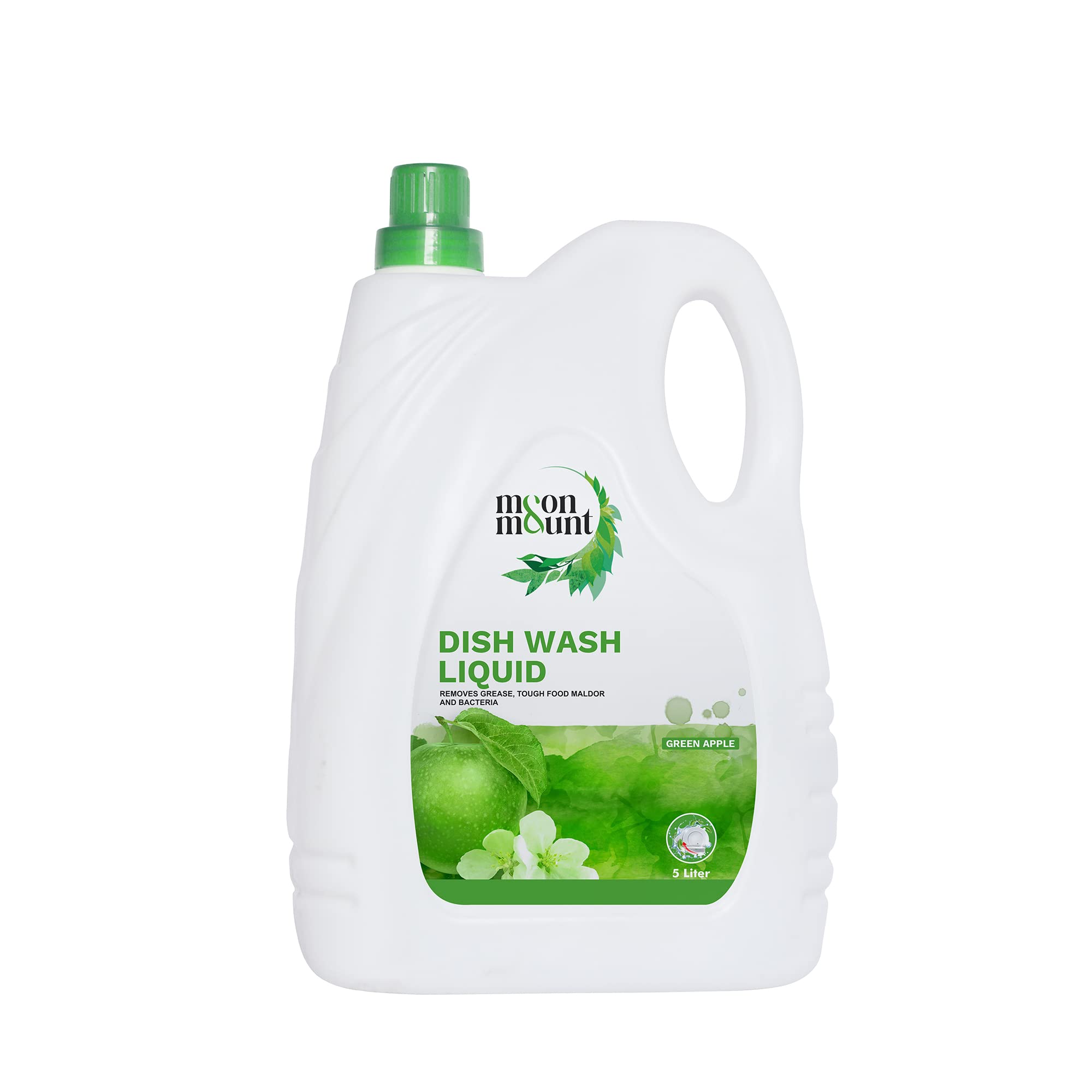 Moon & Mount Green Apple Dishwashing Liquid Gel - 5L Grease Cleaner for All Utensils, No Residue Formula | Perfect for Kitchen, Restaurant & Commercial Use