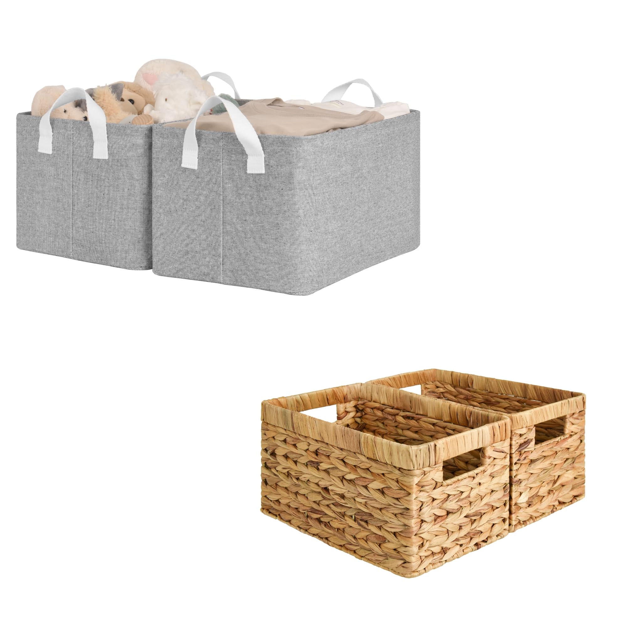 StorageWorks Metal Frame Wicker Storage Bins & Baskets with Built-in Handles - Organize Closet, Shelves, Laundry Room, Nursery & Home Decor