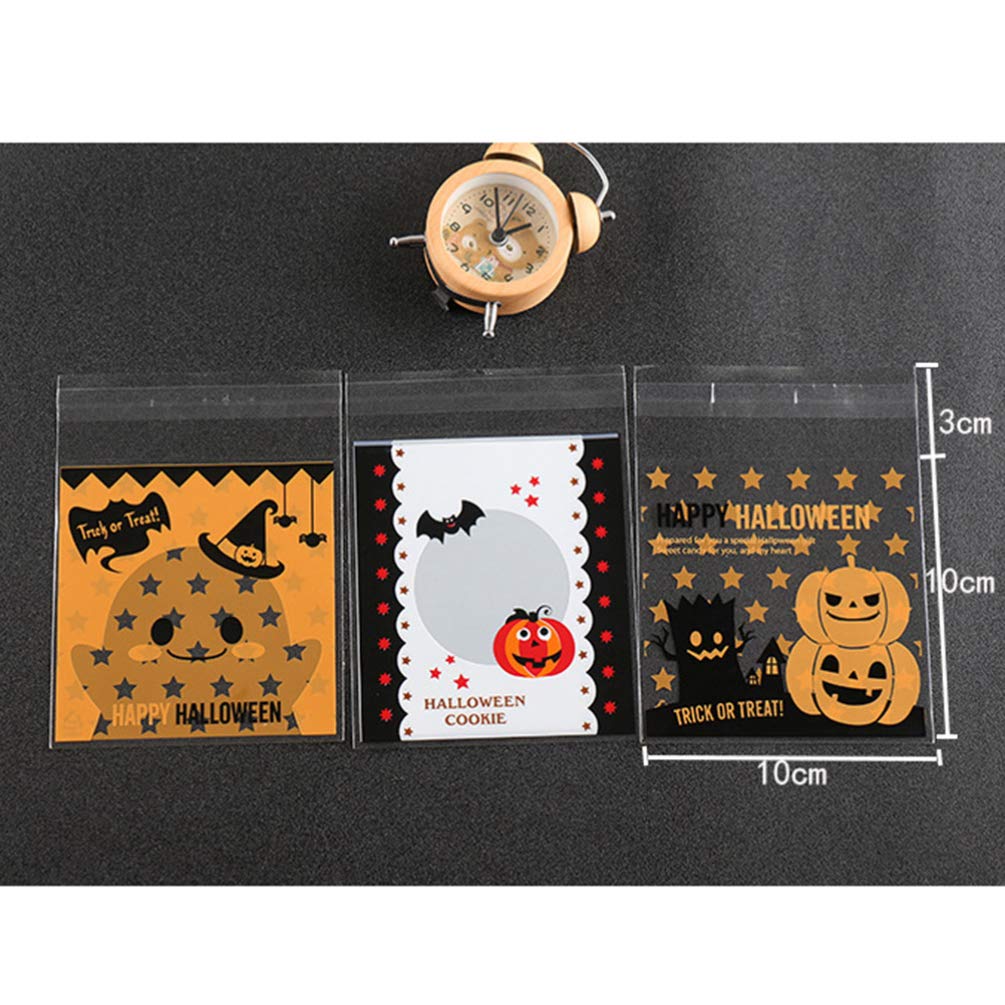 COHEALI 100pcs Clear Halloween Cellophane Treat Bags - Self-Adhesive Plastic Candy Bags for Baking, Party Favors & Gift Wrapping - Food Safe Cookie Bags for Halloween, Christmas & Birthday Celebrations