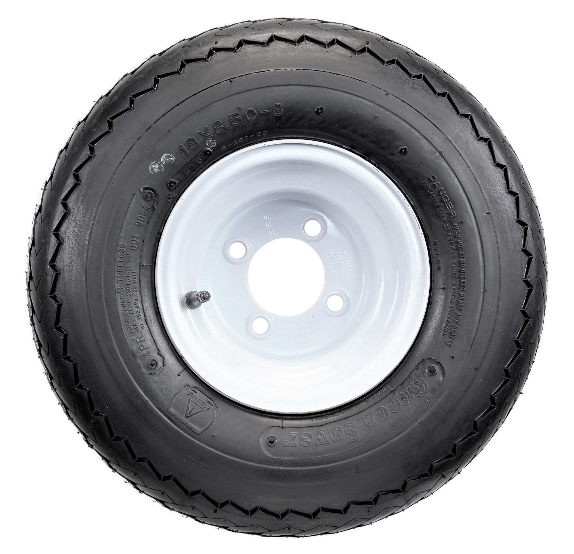 18x8.50-8 Golf Cart Tires and Rims Set of 4 - 4 Lug White Wheels for Club Car, EZGO & Yamaha - Perfect for Golf Courses, Resorts & Gated Communities