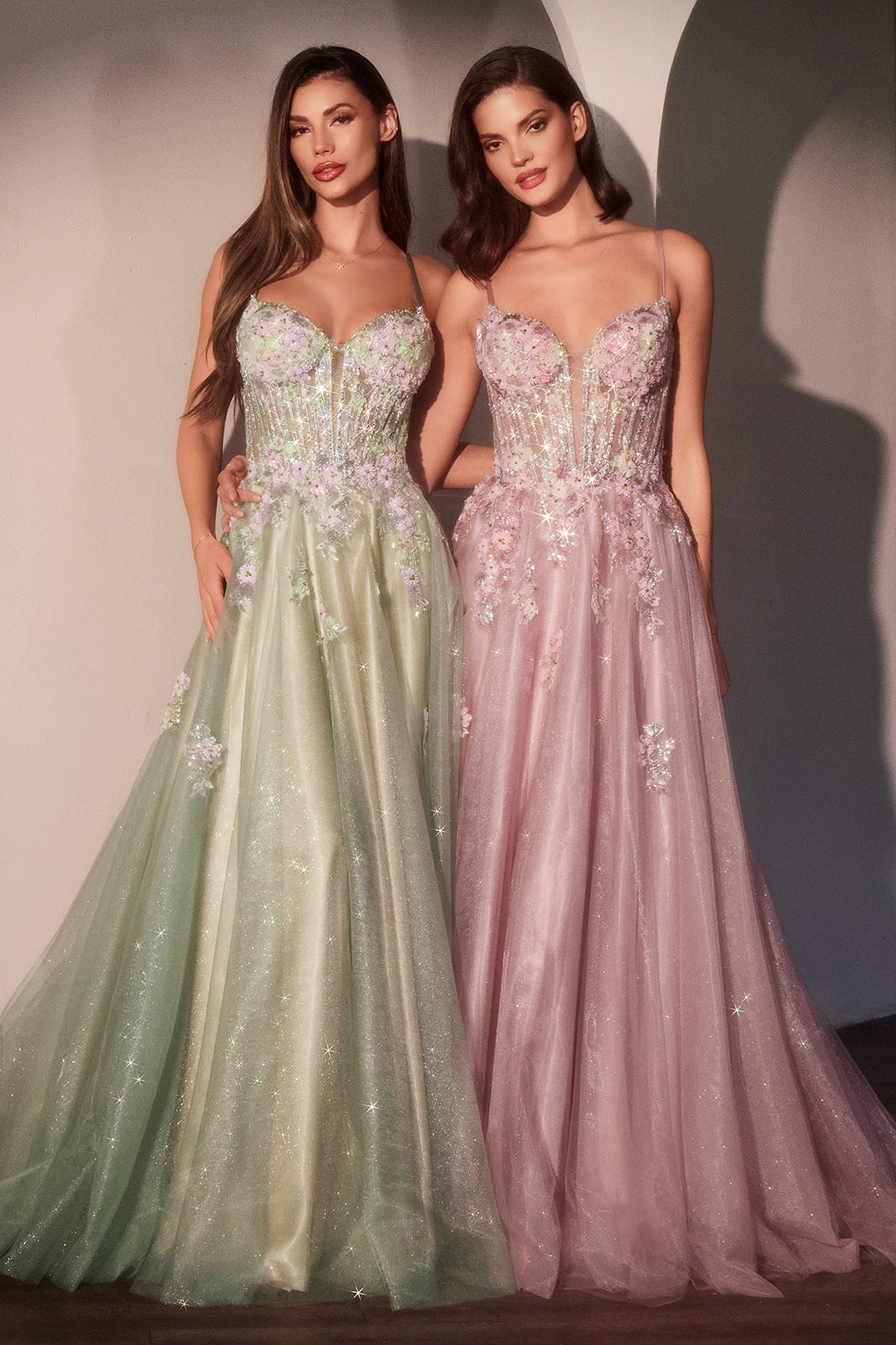 Elegant Floral A-Line Glitter Tulle Dress for Women - Layered Meadow Gown for Prom, Wedding, and Special Occasions