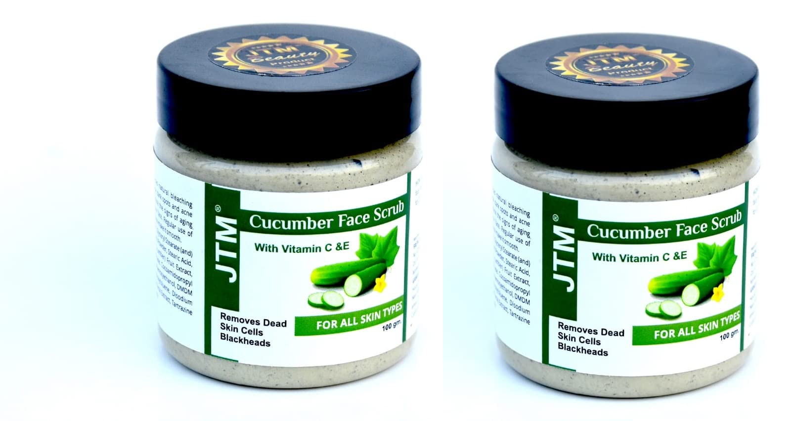 JTM Cucumber Face & Body Scrub - Exfoliating Tan Removal Moisturizer with Skin Brightening | 100ml (Pack of 2) | Gentle Cleansing for Glowing Skin | Perfect for Daily Skincare Routine & Post-Sun Care